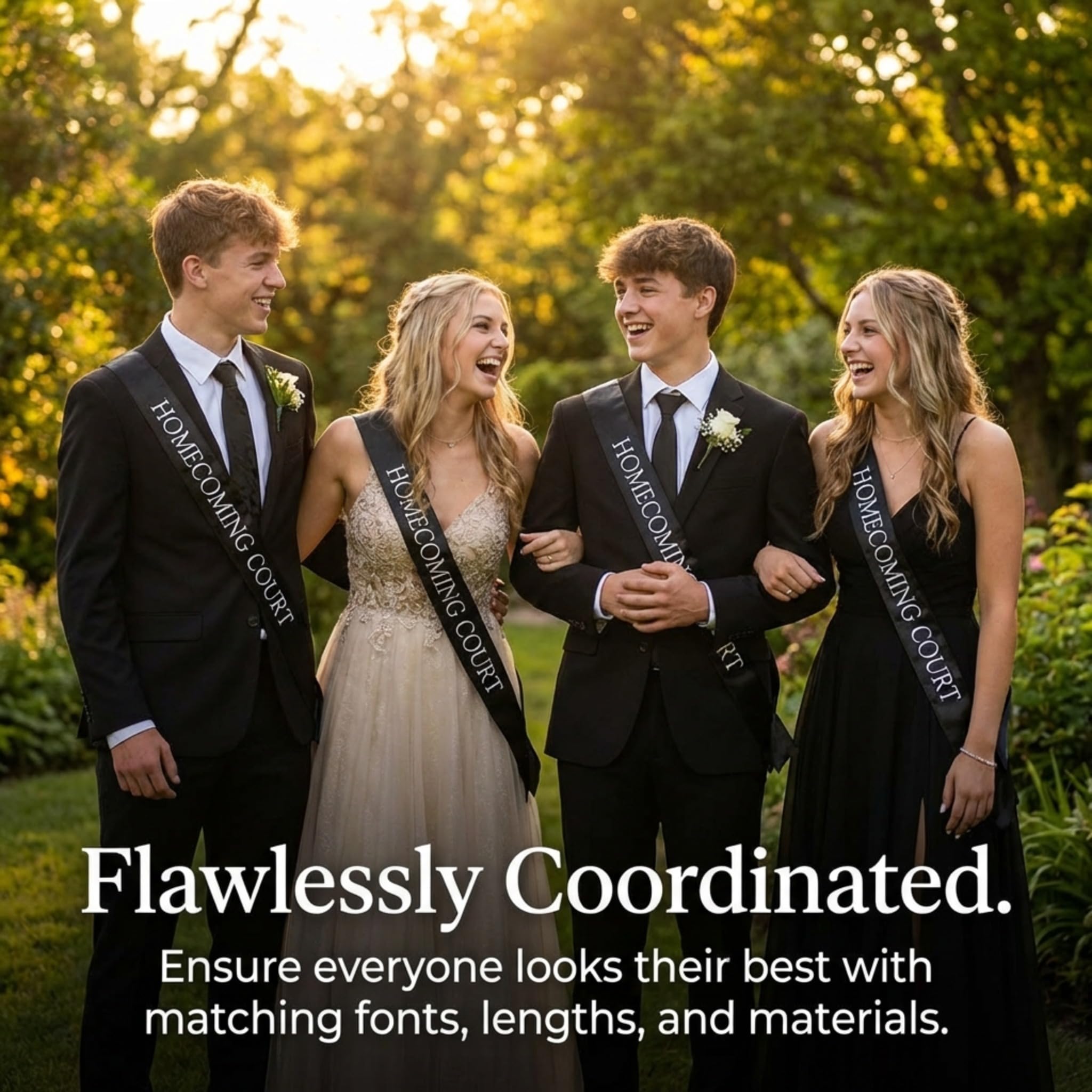 Anderson's 10 Piece Court Sash Set, 1 White King Sash, 1 White Queen Sash, 8 Black Court Sashes, 72 in Long, Homecoming Sashes for High School Dance King, Queen, Homecoming Court - Image 3