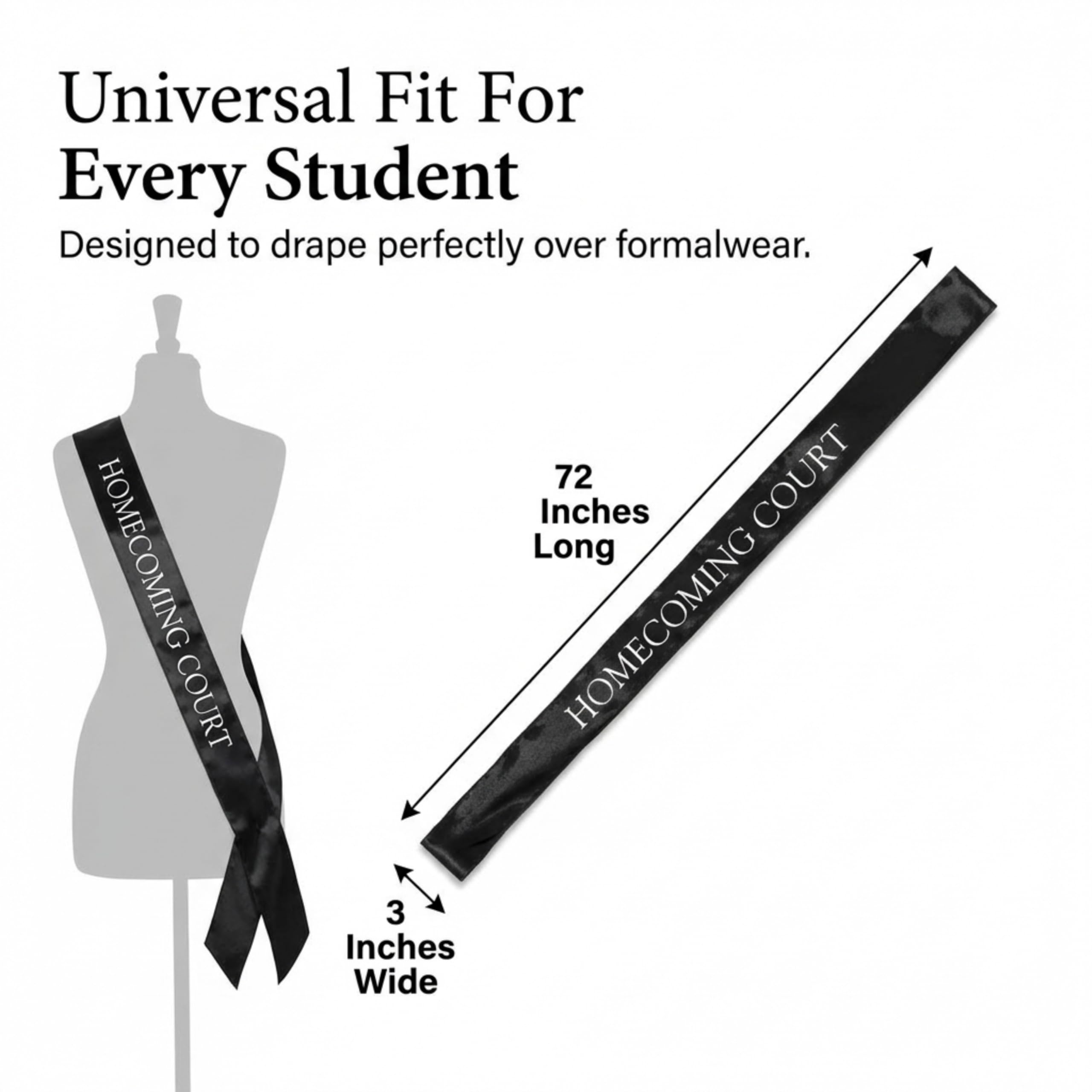 Anderson's 10 Piece Court Sash Set, 1 White King Sash, 1 White Queen Sash, 8 Black Court Sashes, 72 in Long, Homecoming Sashes for High School Dance King, Queen, Homecoming Court - Image 5