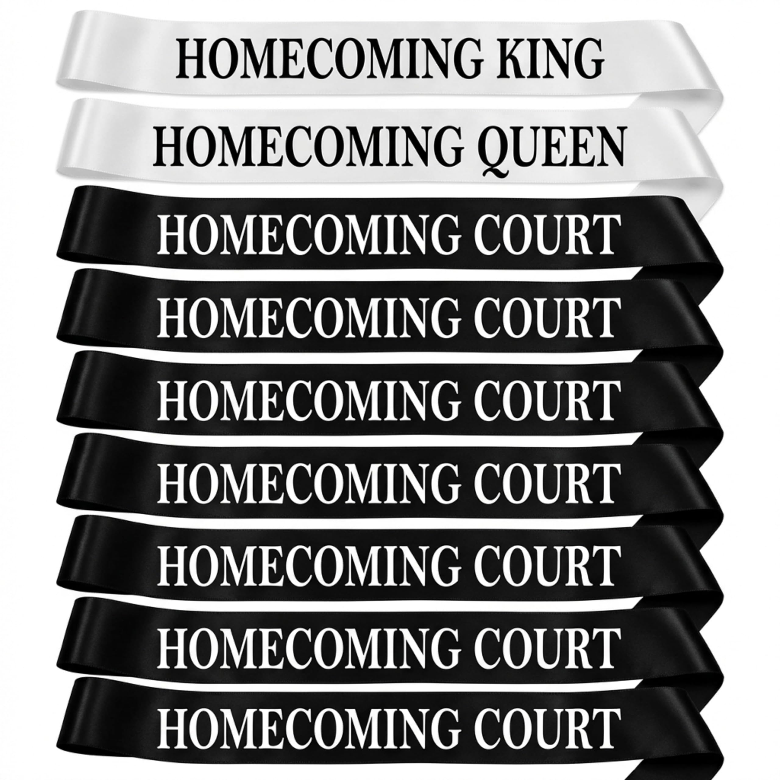 Anderson's 10 Piece Court Sash Set, 1 White King Sash, 1 White Queen Sash, 8 Black Court Sashes, 72 in Long, Homecoming Sashes for High School Dance King, Queen, Homecoming Court - Image 8
