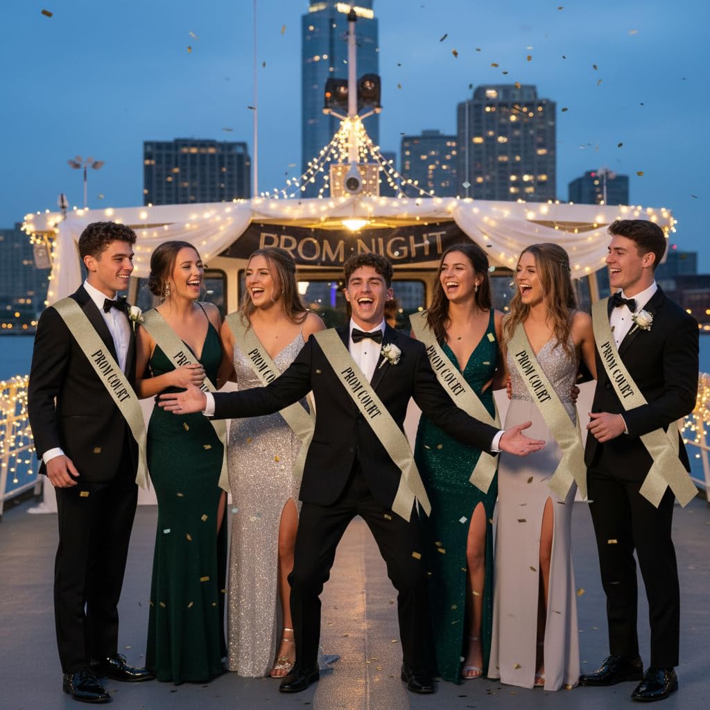 Anderson's 10-Piece Prom King, Queen & Court Glitter Sashes Set with Black Lettering, 3.75" x 62" Silver & Gold Glitter Royalty Sashes for High School Prom Coronation & Formal Events, 10 Piece Set - Image 3