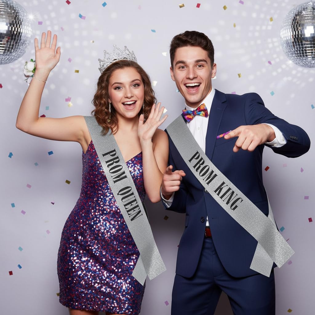 Anderson's 10-Piece Prom King, Queen & Court Glitter Sashes Set with Black Lettering, 3.75" x 62" Silver & Gold Glitter Royalty Sashes for High School Prom Coronation & Formal Events, 10 Piece Set - Image 4