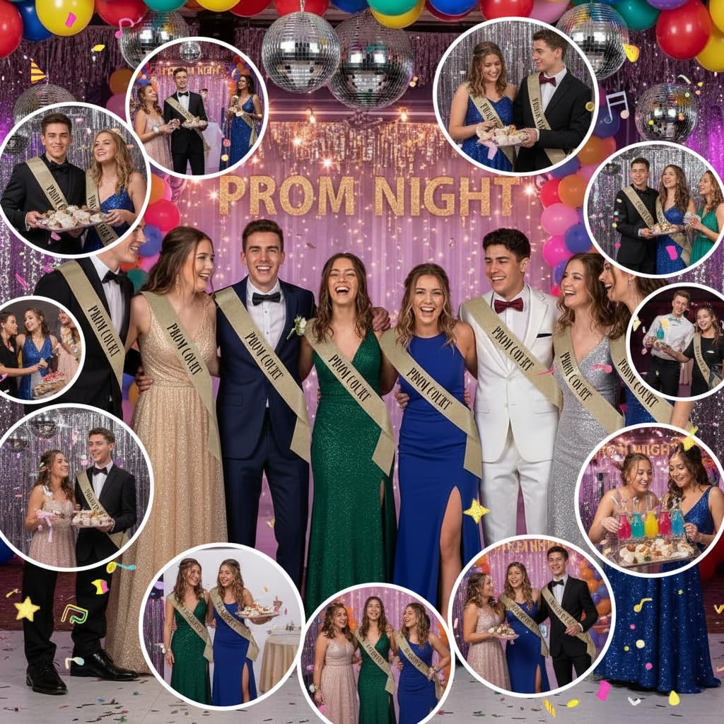 Anderson's 10-Piece Prom King, Queen & Court Glitter Sashes Set with Black Lettering, 3.75" x 62" Silver & Gold Glitter Royalty Sashes for High School Prom Coronation & Formal Events, 10 Piece Set - Image 7