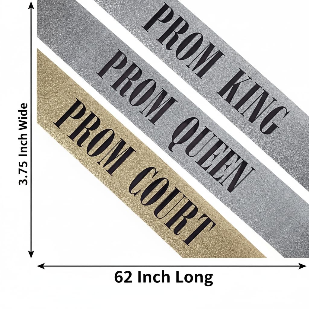Anderson's 10-Piece Prom King, Queen & Court Glitter Sashes Set with Black Lettering, 3.75" x 62" Silver & Gold Glitter Royalty Sashes for High School Prom Coronation & Formal Events, 10 Piece Set - Image 8