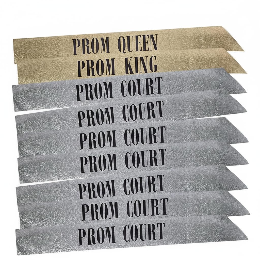 Anderson's 10-Piece Prom King, Queen & Court Glitter Sashes Set with Black Lettering, 3.75" x 62" Gold & Silver Glitter Royalty Sashes for High School Prom Coronation & Formal Events, 10 Piece Set