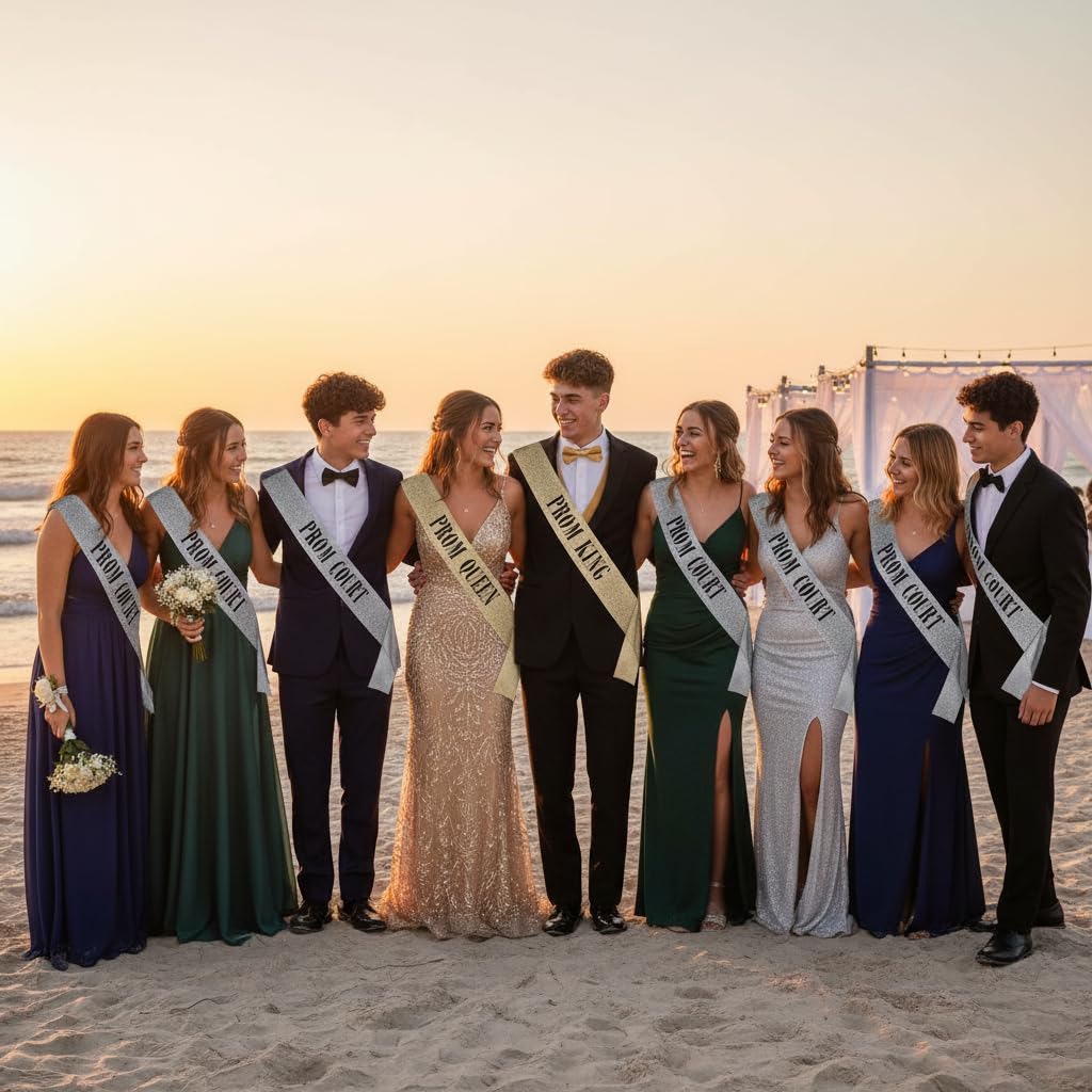Anderson's 10-Piece Prom King, Queen & Court Glitter Sashes Set with Black Lettering, 3.75" x 62" Gold & Silver Glitter Royalty Sashes for High School Prom Coronation & Formal Events, 10 Piece Set - Image 3