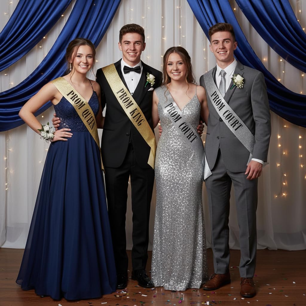 Anderson's 10-Piece Prom King, Queen & Court Glitter Sashes Set with Black Lettering, 3.75" x 62" Gold & Silver Glitter Royalty Sashes for High School Prom Coronation & Formal Events, 10 Piece Set - Image 5