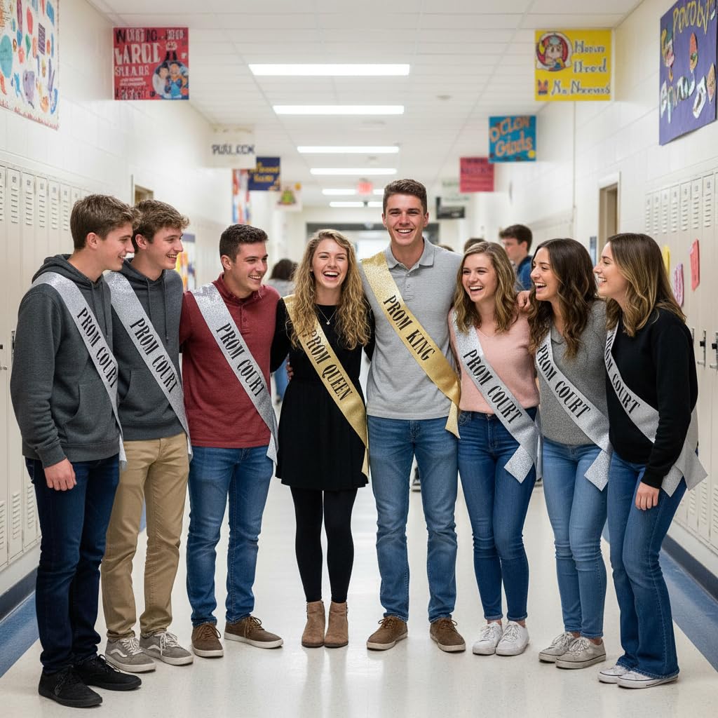 Anderson's 10-Piece Prom King, Queen & Court Glitter Sashes Set with Black Lettering, 3.75" x 62" Gold & Silver Glitter Royalty Sashes for High School Prom Coronation & Formal Events, 10 Piece Set - Image 6