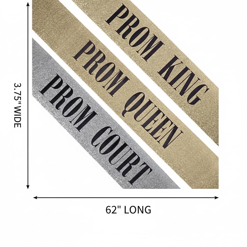 Anderson's 10-Piece Prom King, Queen & Court Glitter Sashes Set with Black Lettering, 3.75" x 62" Gold & Silver Glitter Royalty Sashes for High School Prom Coronation & Formal Events, 10 Piece Set - Image 9
