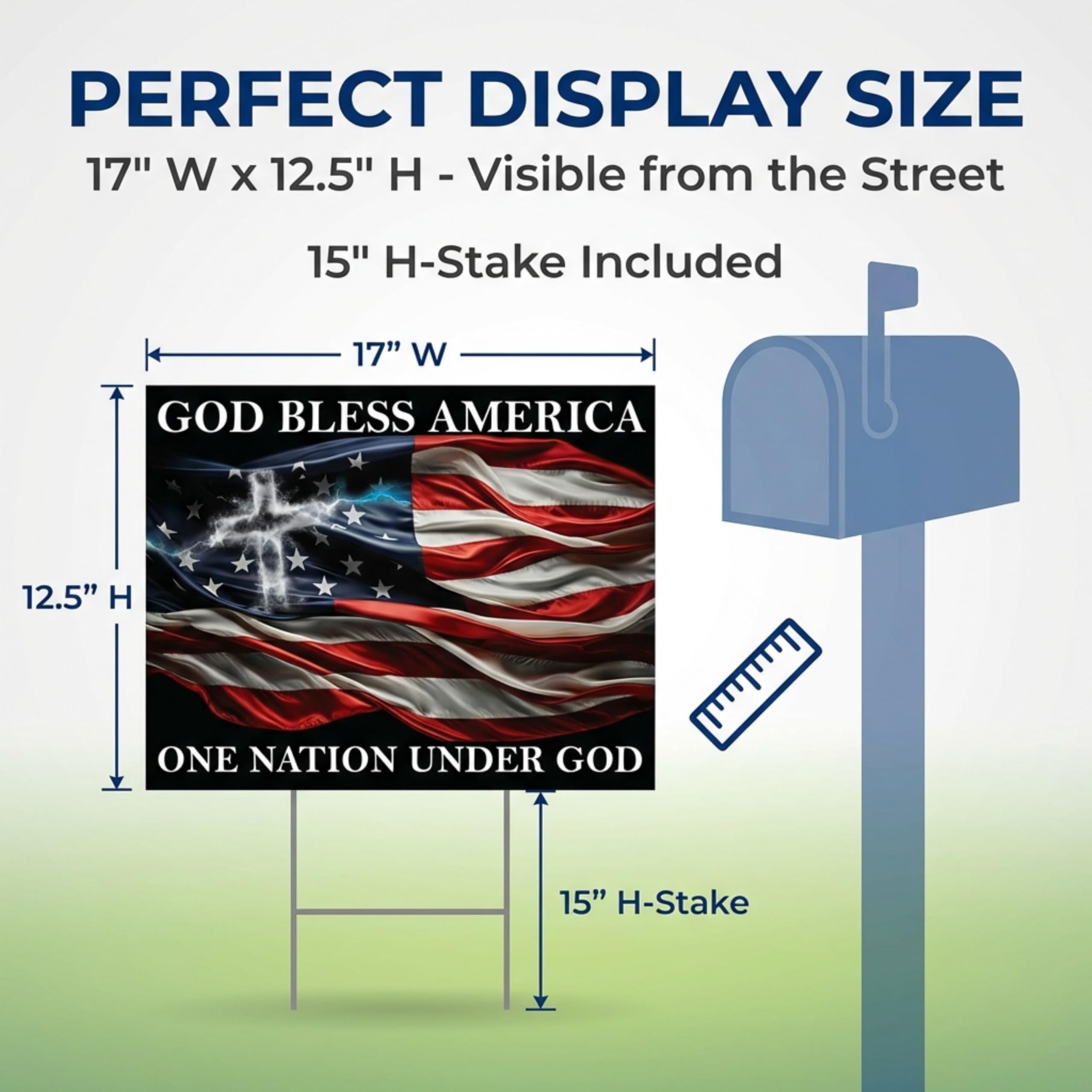 Anderson’s 17x12.5" God Bless America Yard Sign, Double‑Sided Inspriational, Religous, Christian Patriotic Outdoor Display with 15" H‑Stake for Homes, Churches and Community Spaces - Image 2