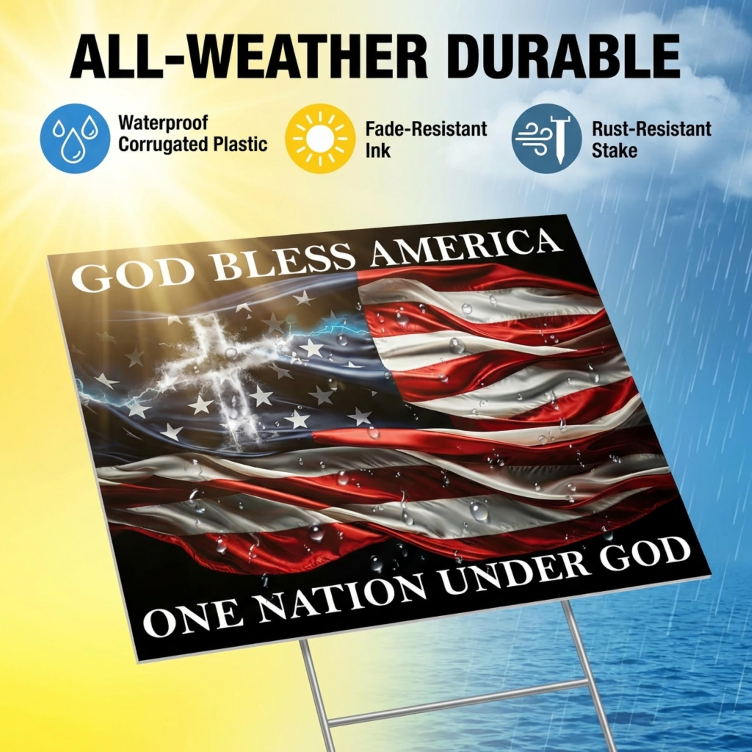 Anderson’s 17x12.5" God Bless America Yard Sign, Double‑Sided Inspriational, Religous, Christian Patriotic Outdoor Display with 15" H‑Stake for Homes, Churches and Community Spaces - Image 3