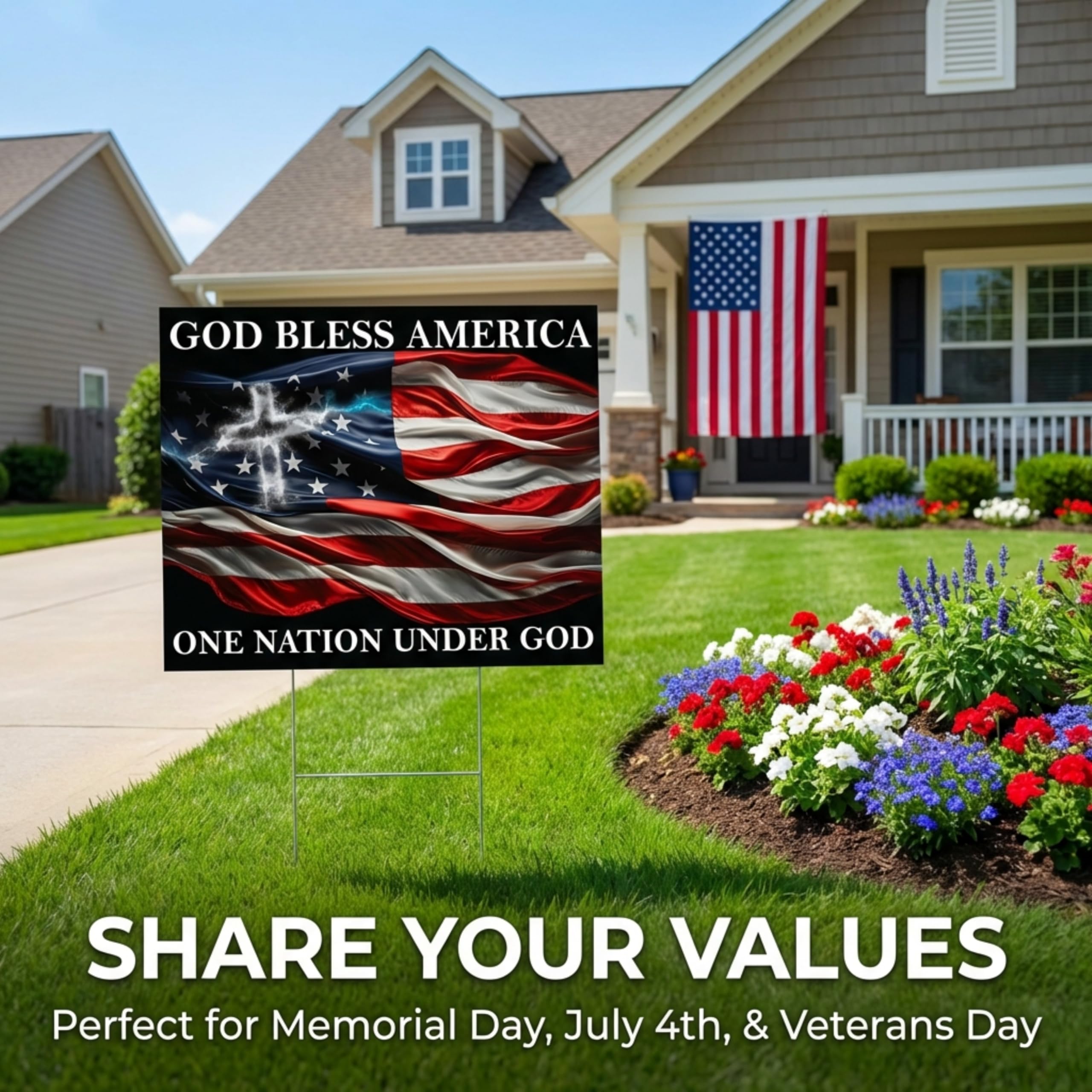Anderson’s 17x12.5" God Bless America Yard Sign, Double‑Sided Inspriational, Religous, Christian Patriotic Outdoor Display with 15" H‑Stake for Homes, Churches and Community Spaces - Image 5