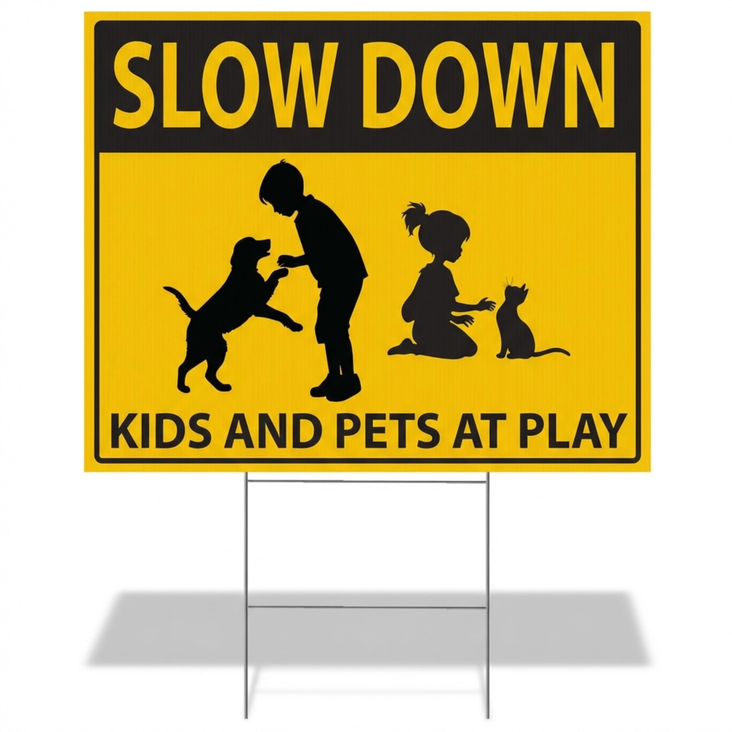 Anderson’s 17x12.5" Slow Down Kids and Pets at Play Yard Sign, Double‑Sided High‑Visibility Safety Sign with 15" H‑Stake for Neighborhood Streets, Driveways and Community Areas