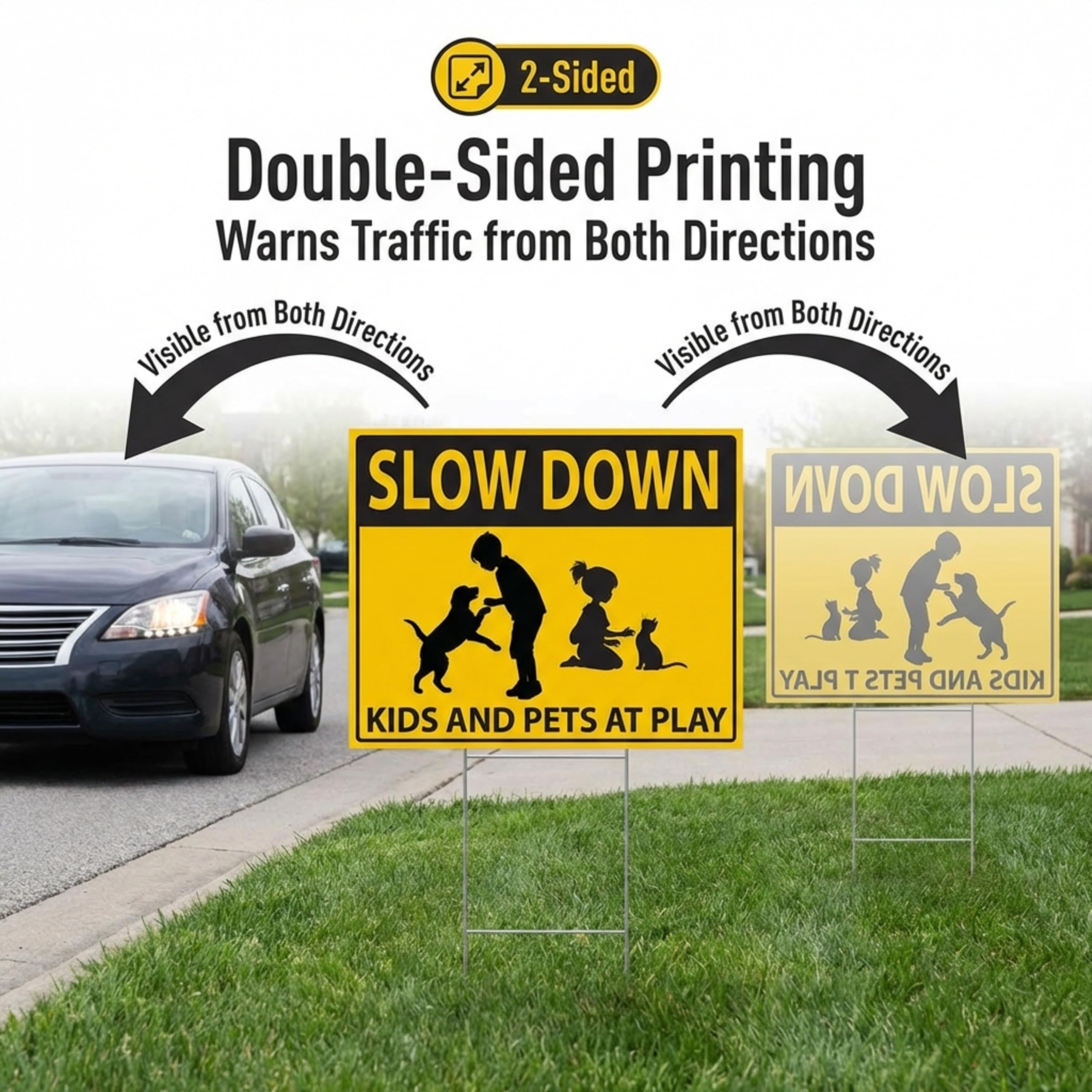 Anderson’s 17x12.5" Slow Down Kids and Pets at Play Yard Sign, Double‑Sided High‑Visibility Safety Sign with 15" H‑Stake for Neighborhood Streets, Driveways and Community Areas - Image 4
