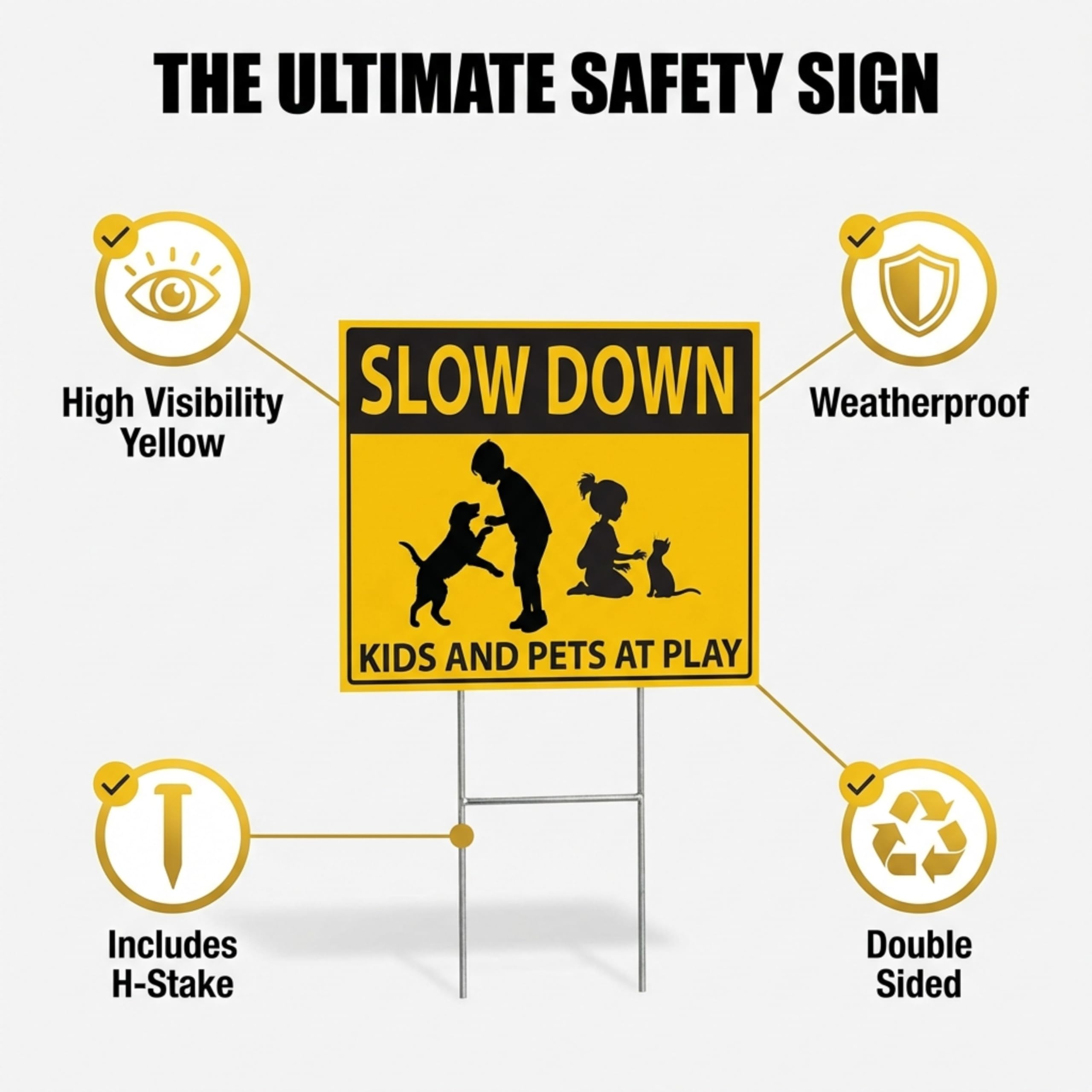 Anderson’s 17x12.5" Slow Down Kids and Pets at Play Yard Sign, Double‑Sided High‑Visibility Safety Sign with 15" H‑Stake for Neighborhood Streets, Driveways and Community Areas - Image 6