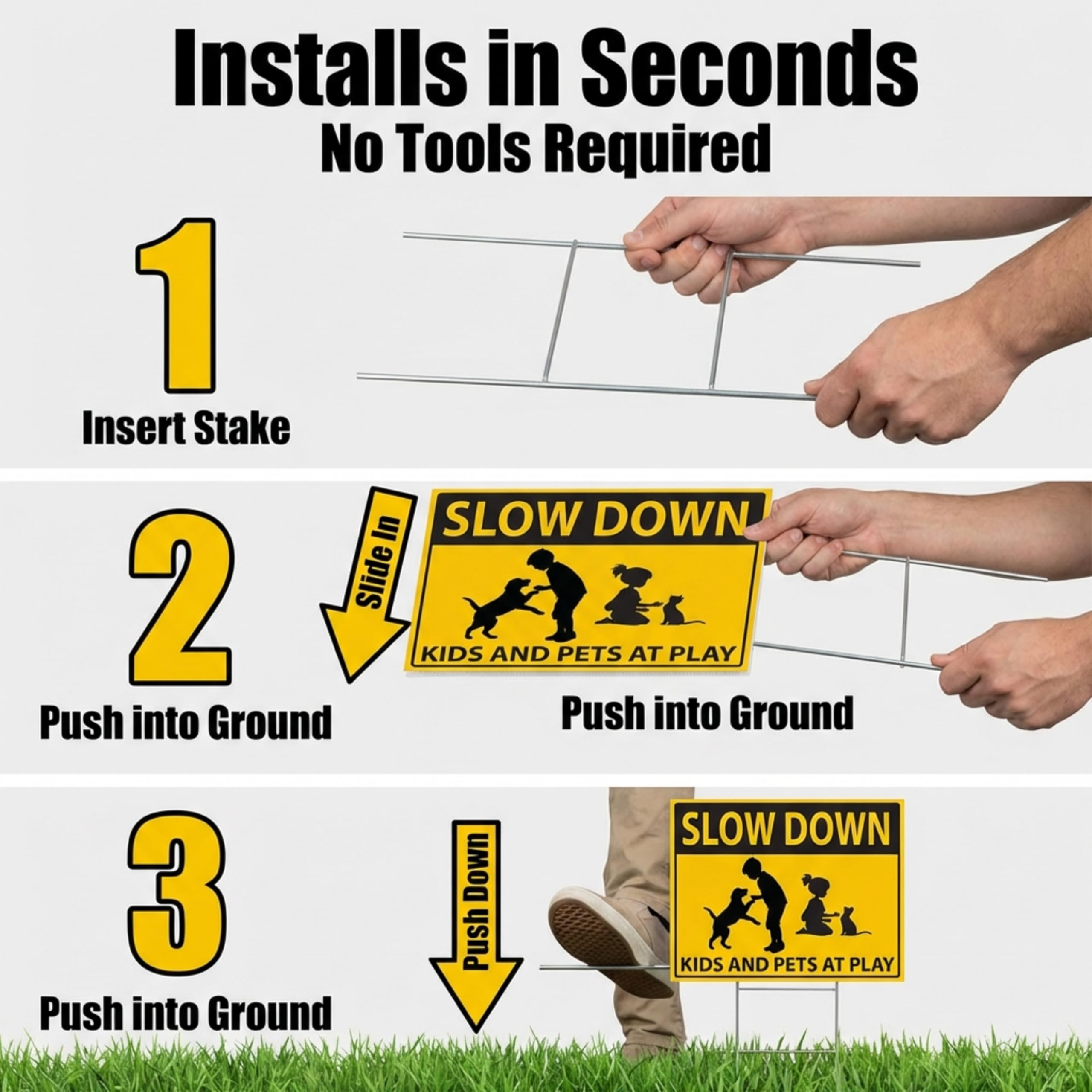 Anderson’s 17x12.5" Slow Down Kids and Pets at Play Yard Sign, Double‑Sided High‑Visibility Safety Sign with 15" H‑Stake for Neighborhood Streets, Driveways and Community Areas - Image 7