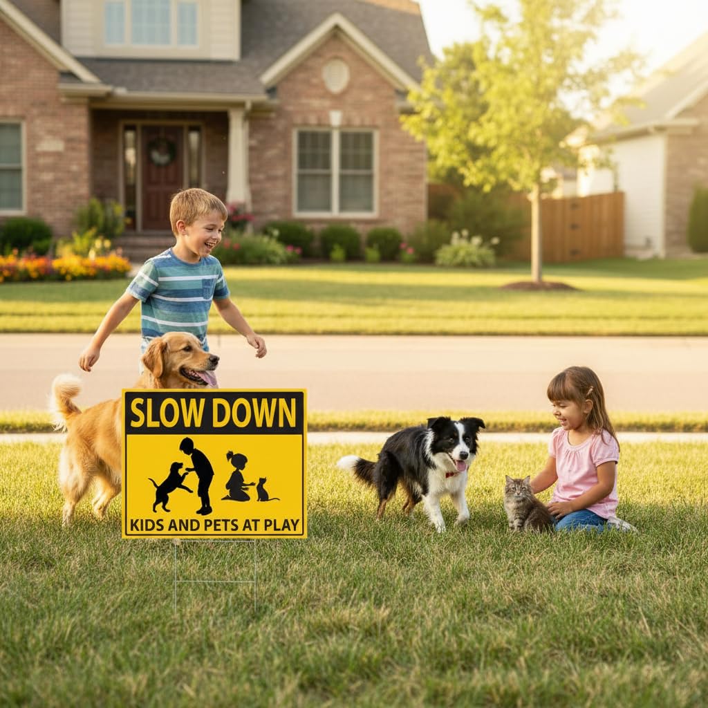 Anderson’s 17x12.5" Slow Down Kids and Pets at Play Yard Sign, Double‑Sided High‑Visibility Safety Sign with 15" H‑Stake for Neighborhood Streets, Driveways and Community Areas - Image 8