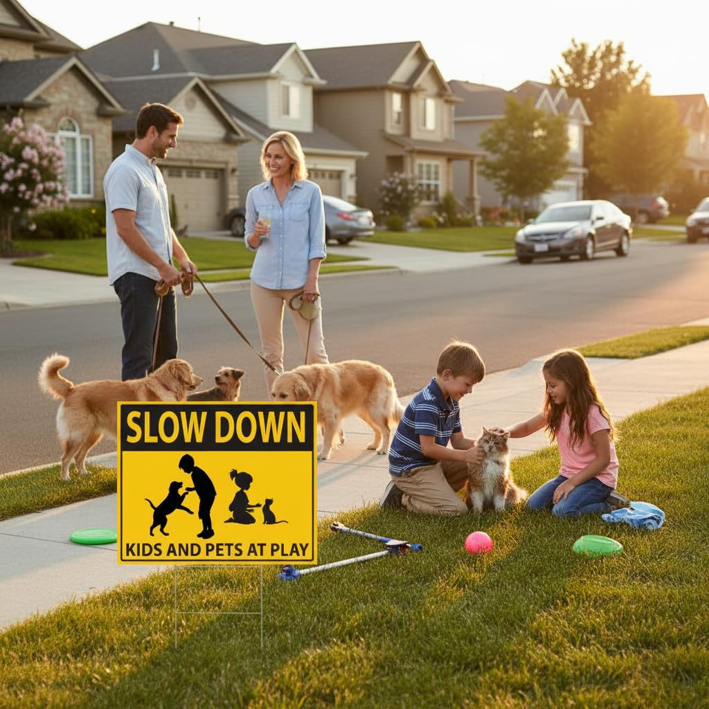 Anderson’s 17x12.5" Slow Down Kids and Pets at Play Yard Sign, Double‑Sided High‑Visibility Safety Sign with 15" H‑Stake for Neighborhood Streets, Driveways and Community Areas - Image 9