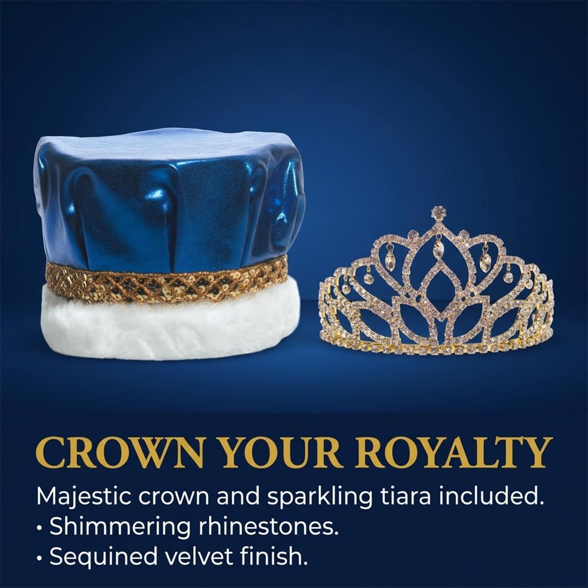 Anderson’s 22-Piece Homecoming Royalty Set, Blue/Gold King & Queen Sashes, Gold Royalty Sashes, Crown & Rhinestone Tiara and Buttons for Homecoming Coronation and School Events, 22‑Piece Set - Image 4