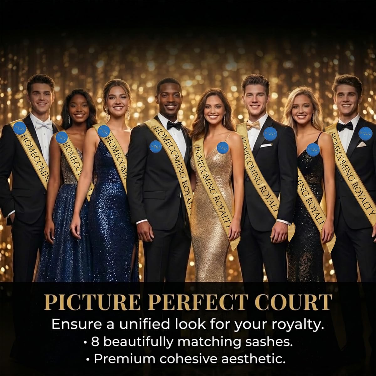 Anderson’s 22-Piece Homecoming Royalty Set, Blue/Gold King & Queen Sashes, Gold Royalty Sashes, Crown & Rhinestone Tiara and Buttons for Homecoming Coronation and School Events, 22‑Piece Set - Image 8