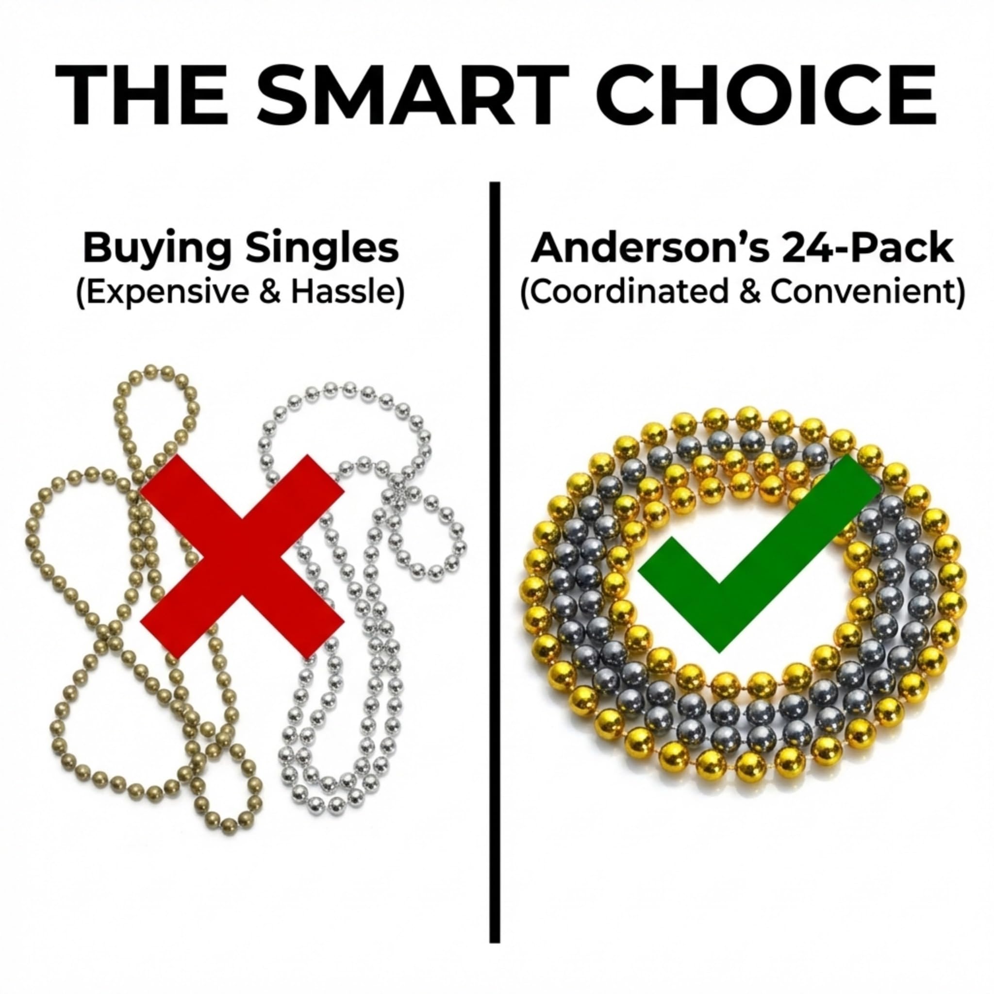 Anderson's 24-Piece Round Bead Sets, 33 Inches, Fan Gear, Birthdays, Homecoming, Game Days, Holidays - Image 7