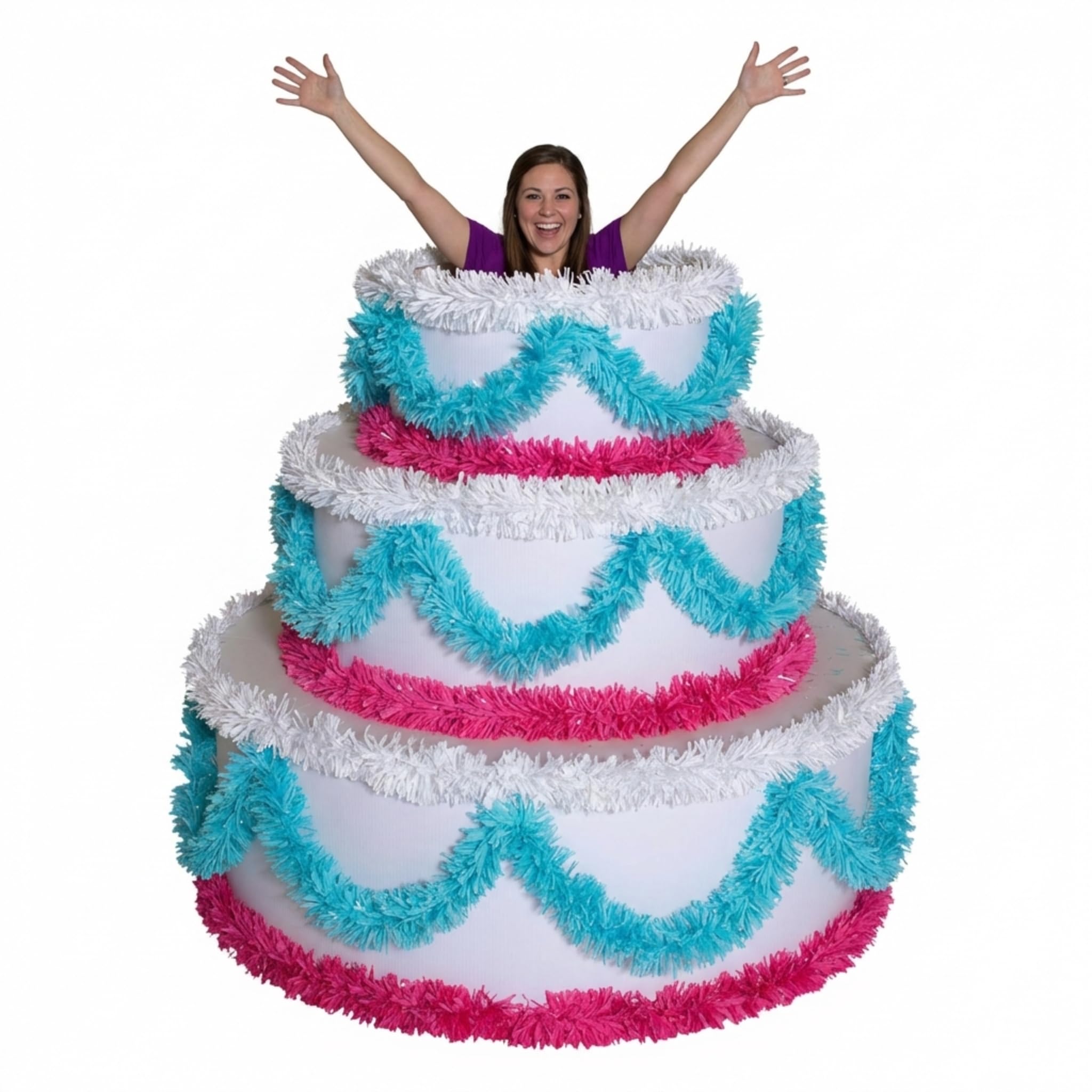 Anderson's 3-Tier Pink & Blue Trim Pop-Out Cake, Life-Size Jumbo Prop for Surprise Entrances, Weddings, Birthdays, Holidays, Stage Reveals, Photo Ops – Includes Tools, Reusable, 46" x 50" - Image 3