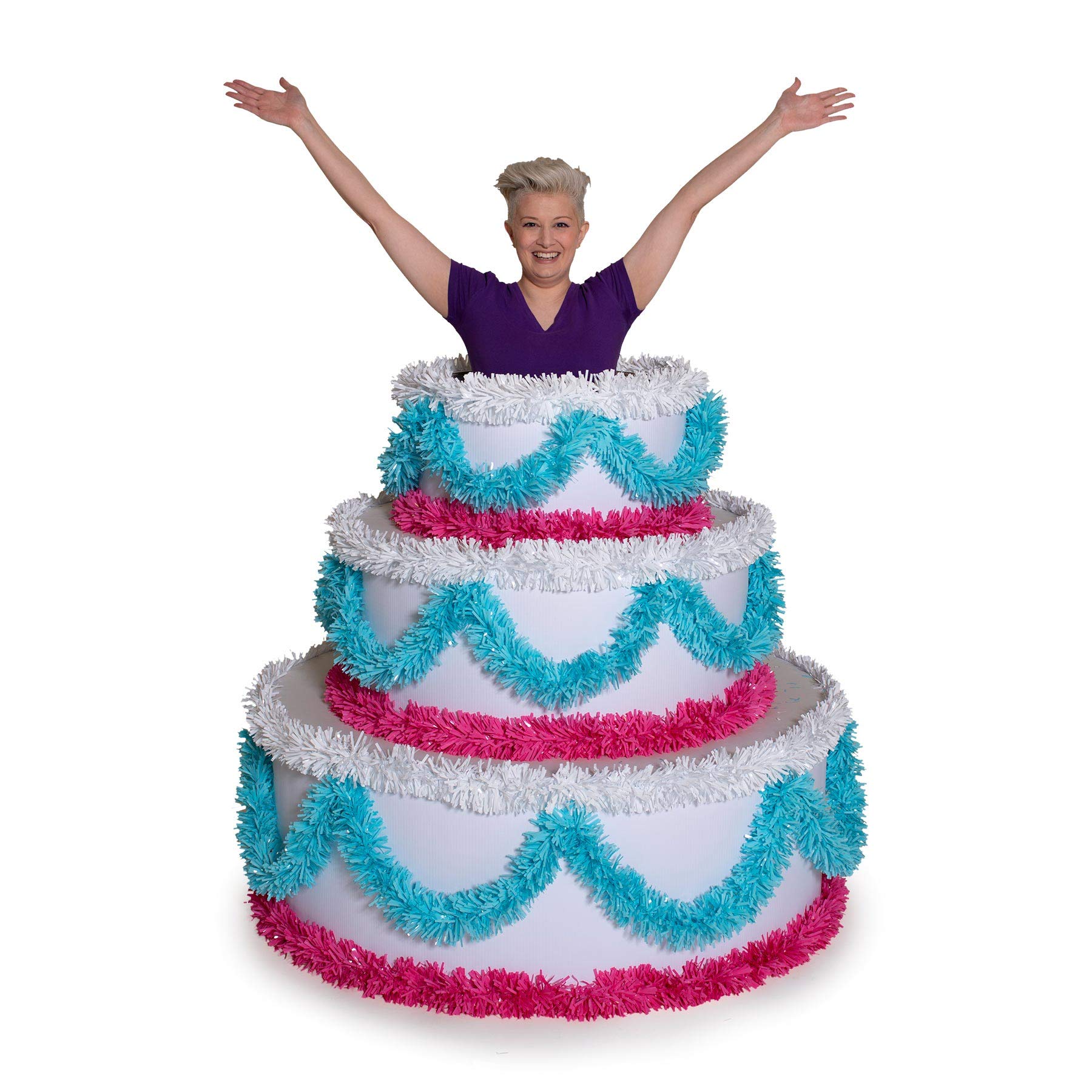 Anderson's 3-Tier Pink & Blue Trim Pop-Out Cake, Life-Size Jumbo Prop for Surprise Entrances, Weddings, Birthdays, Holidays, Stage Reveals, Photo Ops – Includes Tools, Reusable, 46" x 50" - Image 6