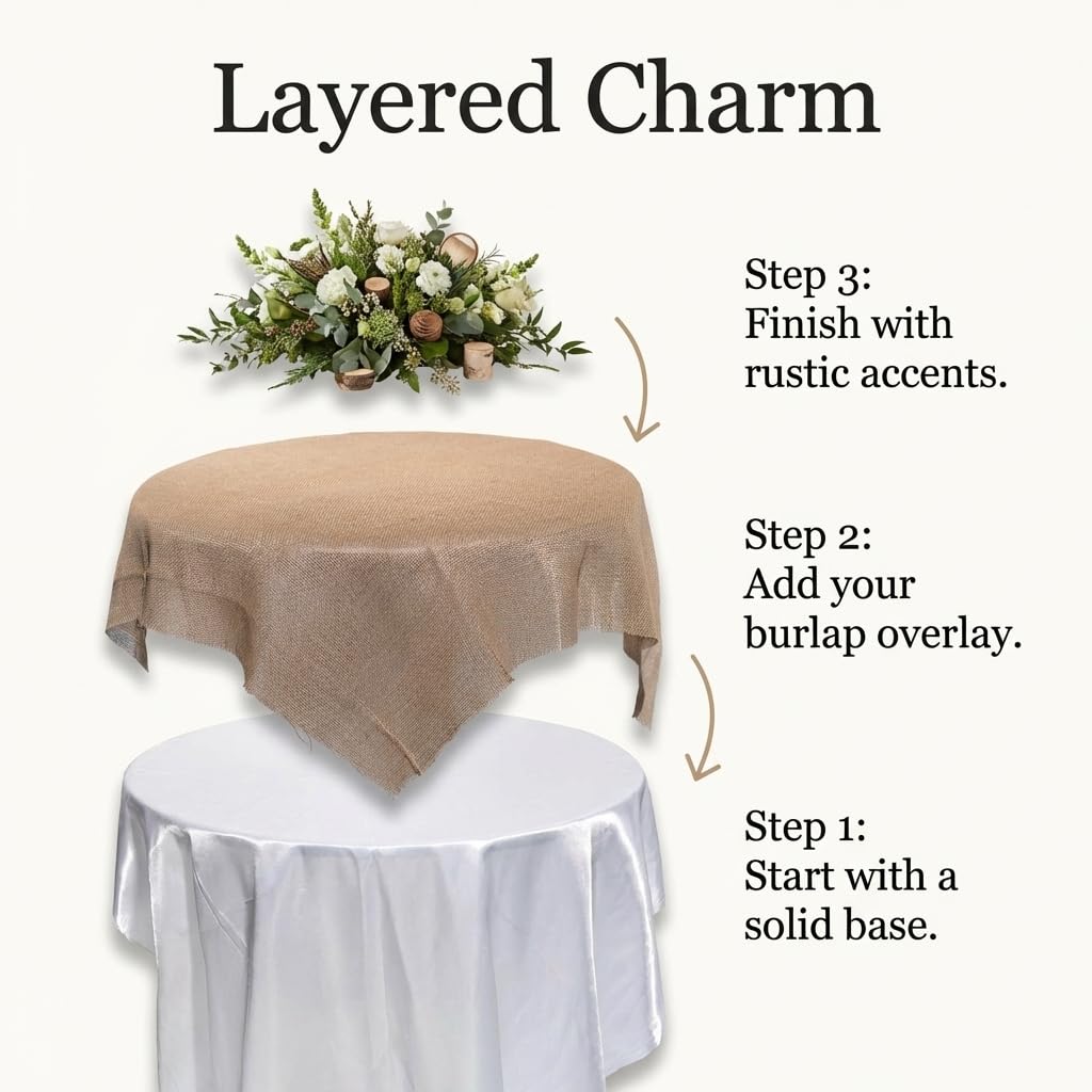Anderson’s 45" x 45" Burlap Square Table Overlay, Rustic Décor for Weddings, Baby Showers, Gender Reveals, Prom, Homecoming, Graduation, Engagements, Retirement Celebrations, Holiday Gatherings & More - Image 6