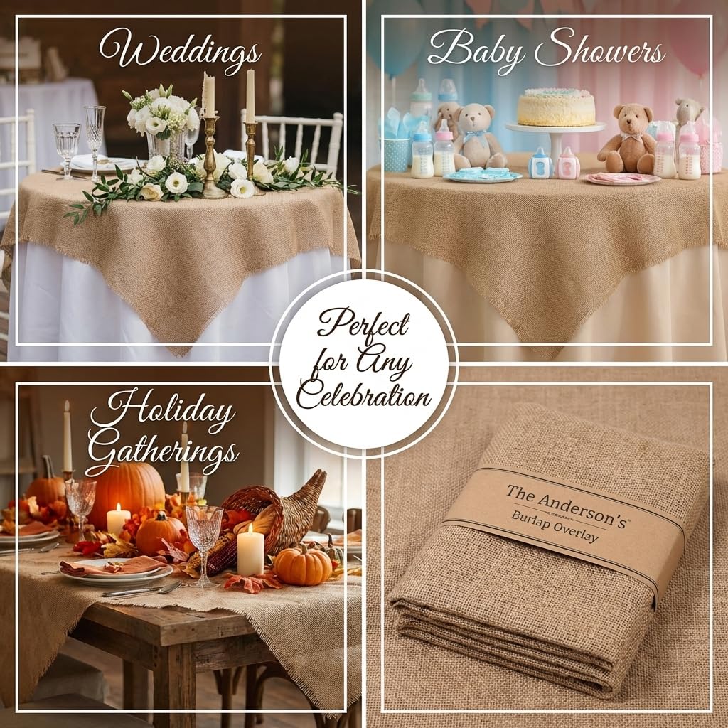 Anderson’s 45" x 45" Burlap Square Table Overlay, Rustic Décor for Weddings, Baby Showers, Gender Reveals, Prom, Homecoming, Graduation, Engagements, Retirement Celebrations, Holiday Gatherings & More - Image 8