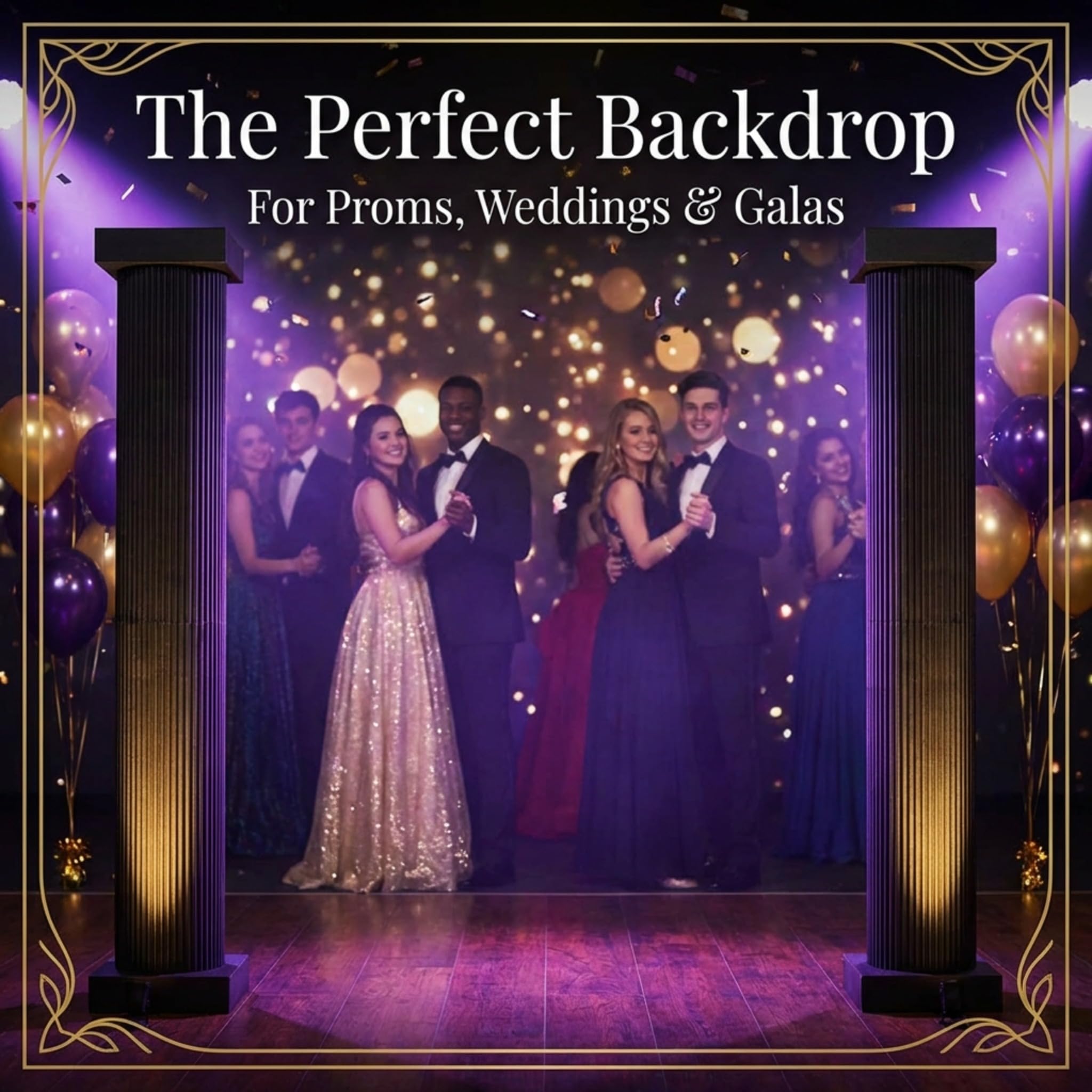 Anderson's 8 Foot Black Traditional Columns Kit, Set of 2, Decorations, Props, Photo Booth, Photo Ops, Prom, Homecoming, Event Décor - Image 3