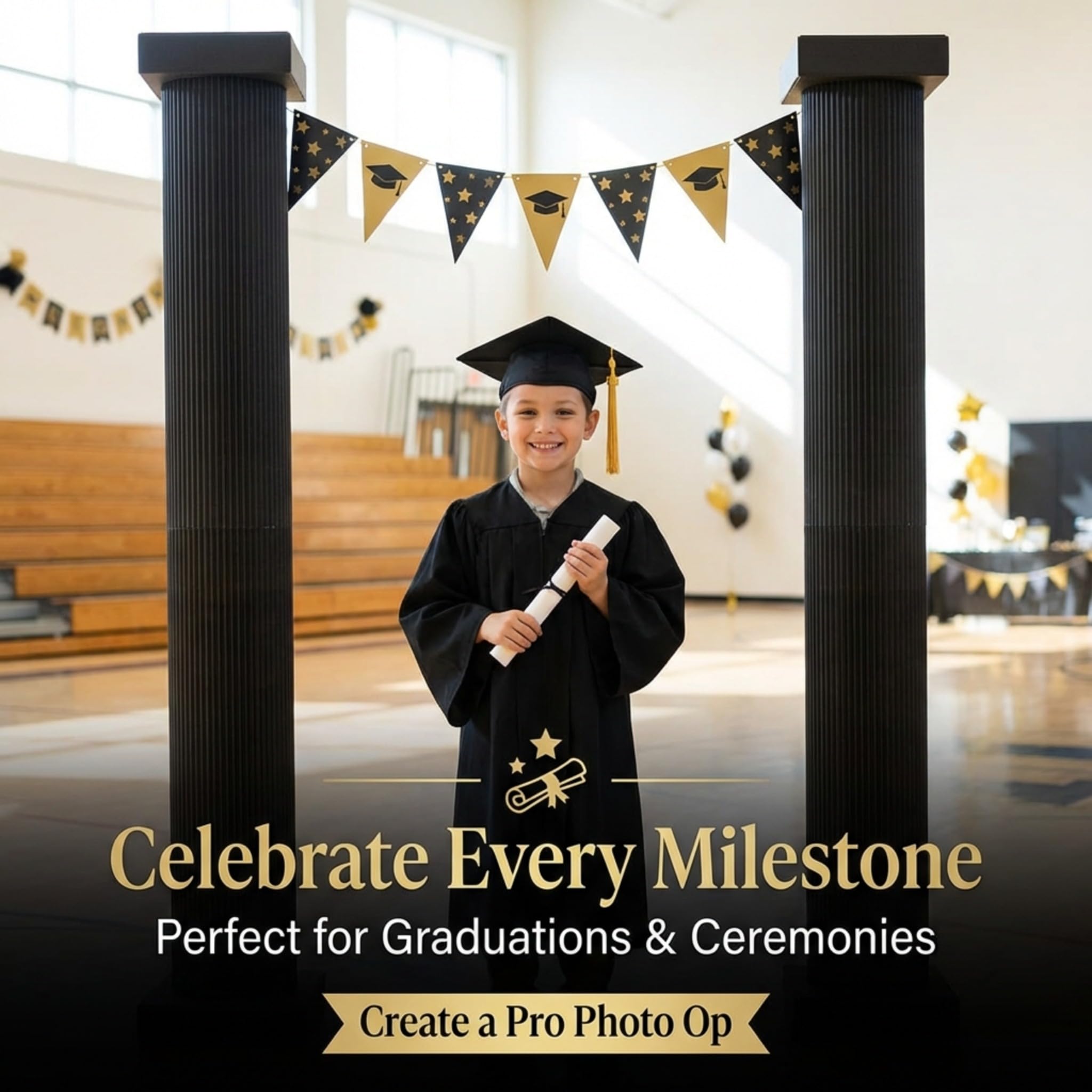 Anderson's 8 Foot Black Traditional Columns Kit, Set of 2, Decorations, Props, Photo Booth, Photo Ops, Prom, Homecoming, Event Décor - Image 8