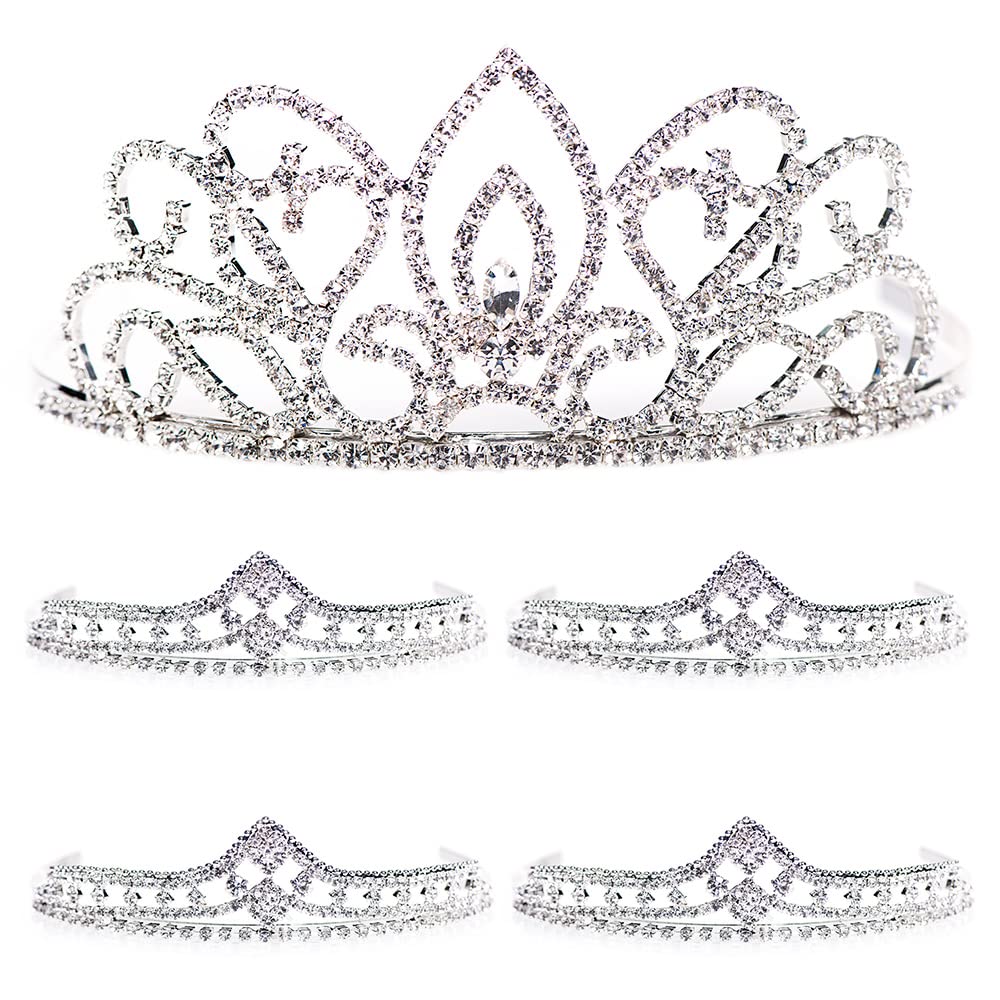 Anderson's Adela Queen & Cleo Princess Tiara Set, 5-Piece Silver Metal Crown Collection with Sparkling Clear Rhinestones, Adjustable Fit & Comfort Combs, Perfect for Prom, Homecoming, Weddings, Pageants, Quinceañeras, and Coronation Events