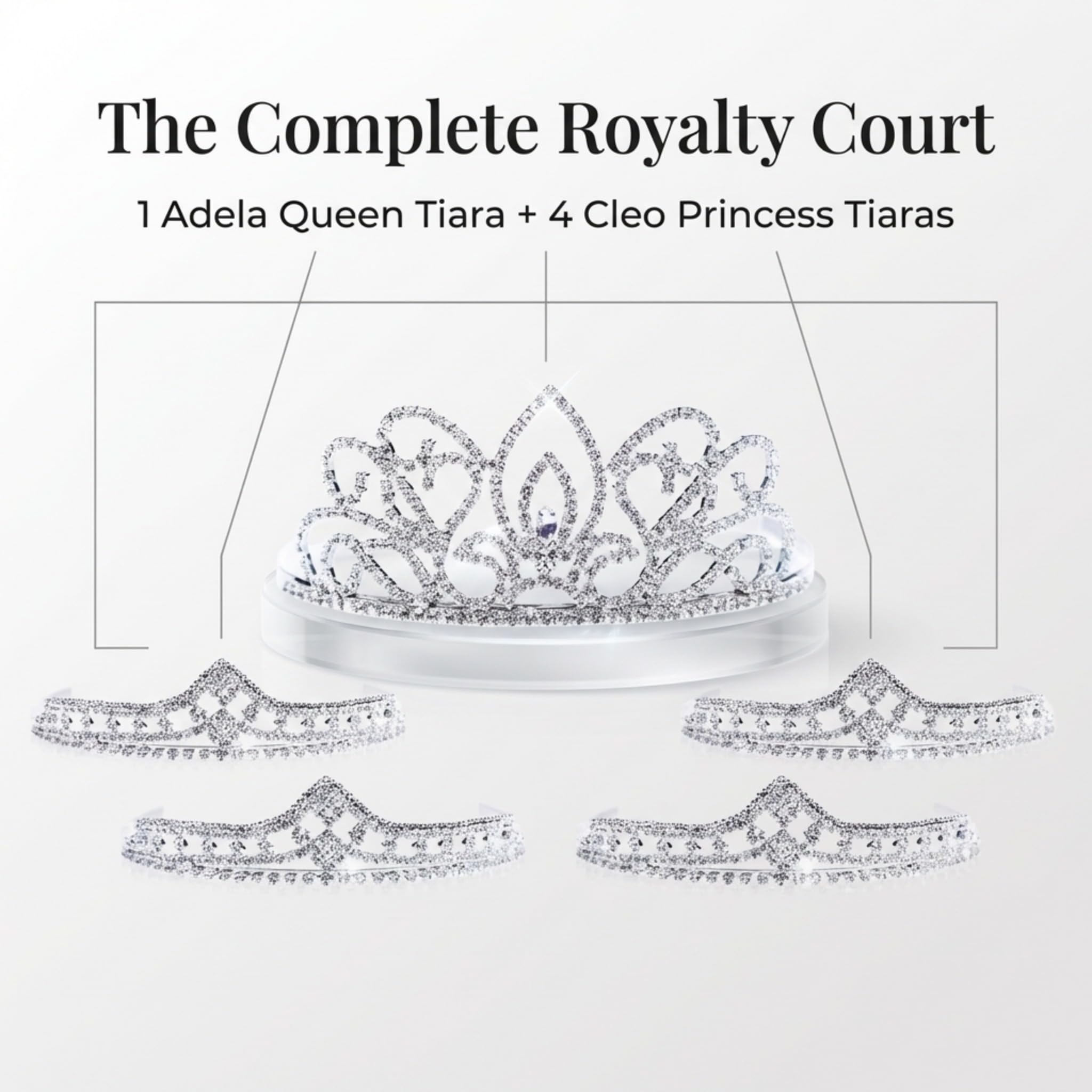 Anderson's Adela Queen & Cleo Princess Tiara Set, 5-Piece Silver Metal Crown Collection with Sparkling Clear Rhinestones, Adjustable Fit & Comfort Combs, Perfect for Prom, Homecoming, Weddings, Pageants, Quinceañeras, and Coronation Events - Image 3