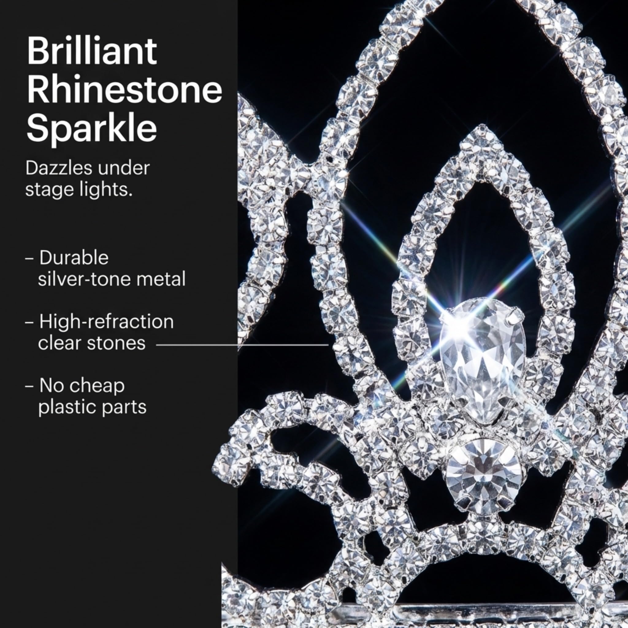 Anderson's Adela Queen & Cleo Princess Tiara Set, 5-Piece Silver Metal Crown Collection with Sparkling Clear Rhinestones, Adjustable Fit & Comfort Combs, Perfect for Prom, Homecoming, Weddings, Pageants, Quinceañeras, and Coronation Events - Image 6