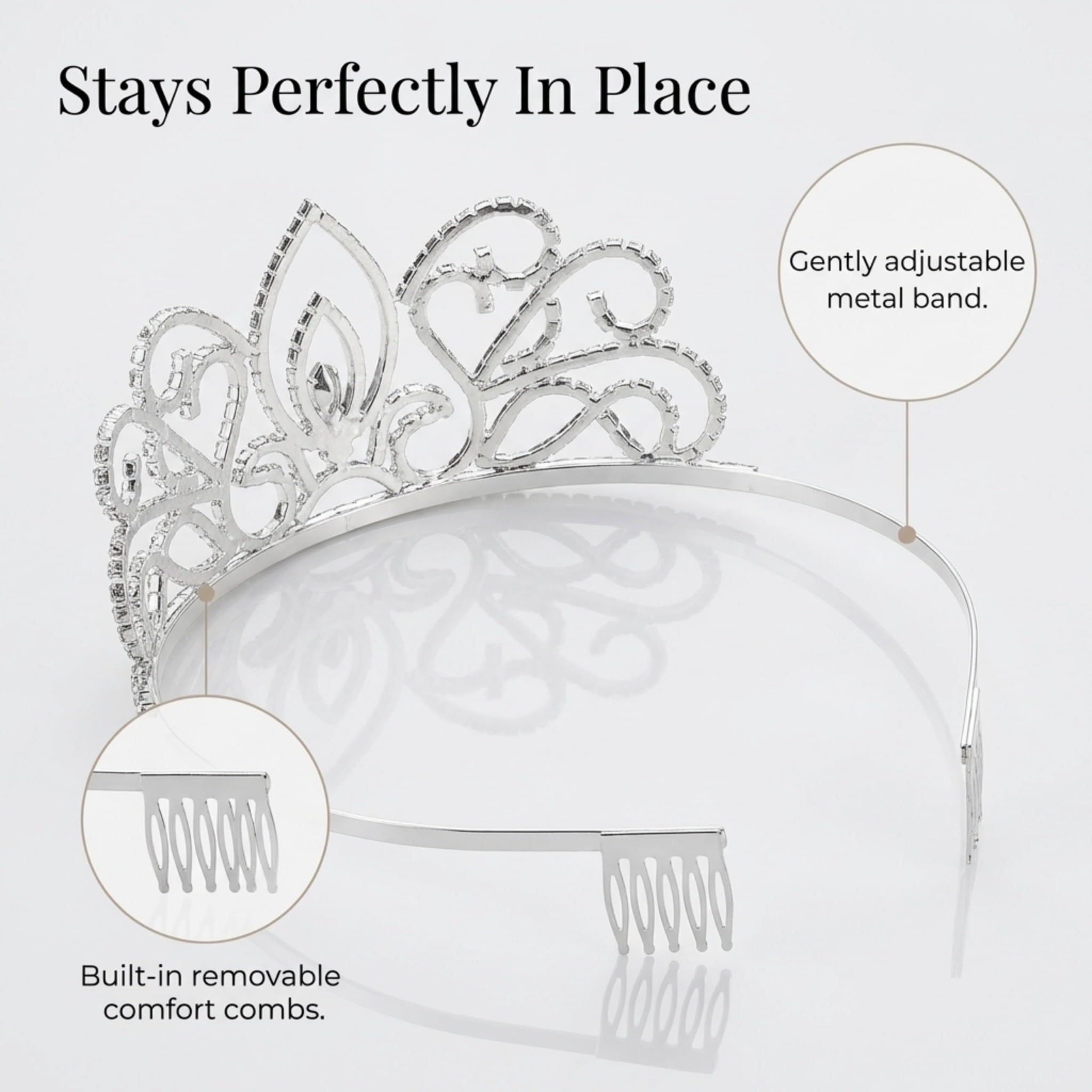 Anderson's Adela Queen & Cleo Princess Tiara Set, 5-Piece Silver Metal Crown Collection with Sparkling Clear Rhinestones, Adjustable Fit & Comfort Combs, Perfect for Prom, Homecoming, Weddings, Pageants, Quinceañeras, and Coronation Events - Image 7