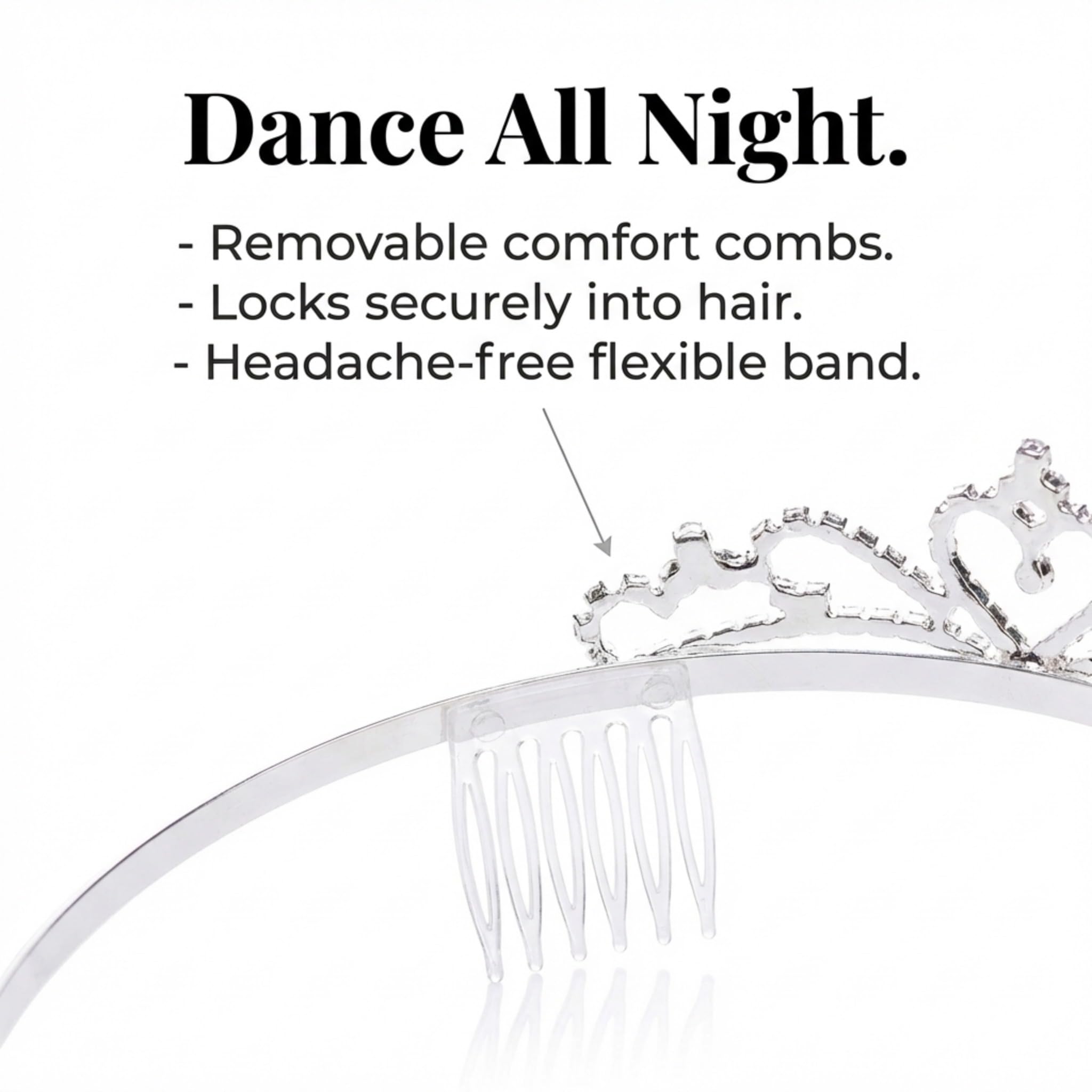 Anderson's Alisa Rhinestone Tiara, Sparkling 1.5-Inch Silver Crown with Heart & Orb Design, Clear Faux Diamonds, Adjustable Band & Comfort Combs, Perfect for Proms, Homecomings, Weddings, Pageants & Special Events - Image 5