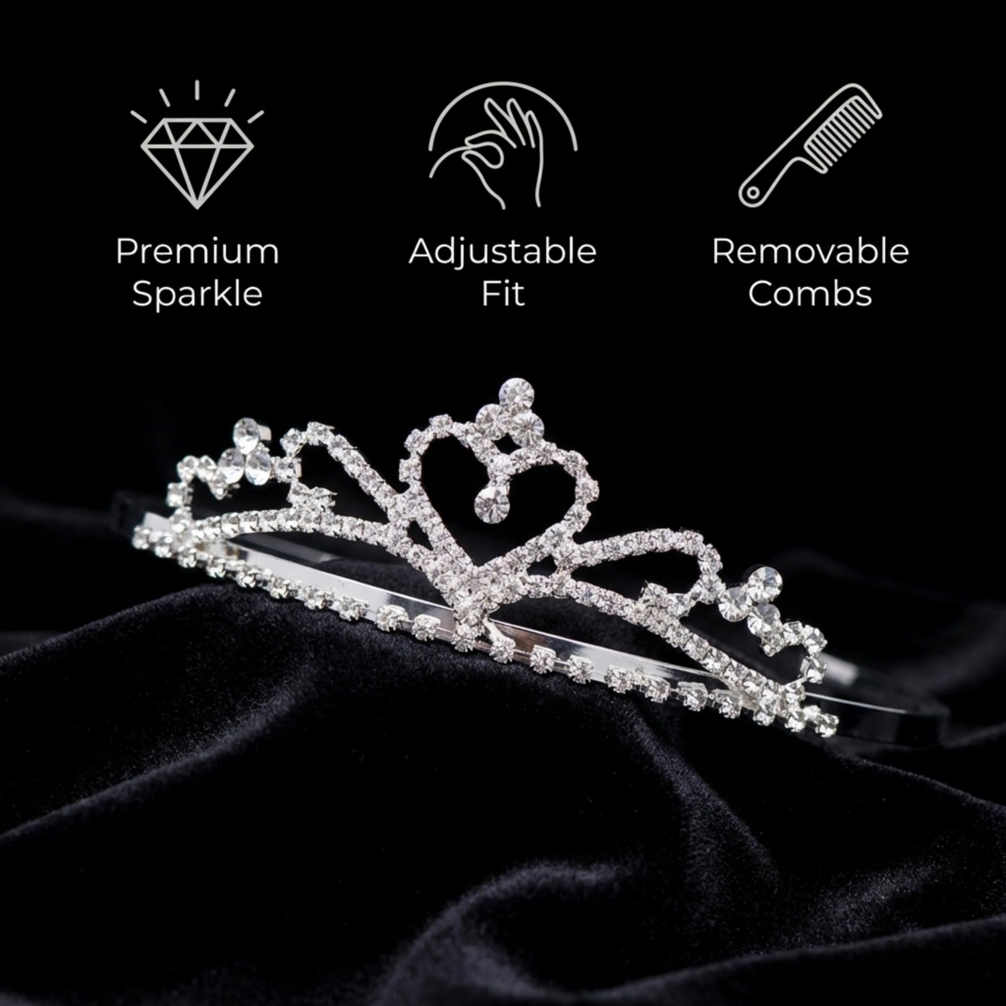 Anderson's Alisa Rhinestone Tiara, Sparkling 1.5-Inch Silver Crown with Heart & Orb Design, Clear Faux Diamonds, Adjustable Band & Comfort Combs, Perfect for Proms, Homecomings, Weddings, Pageants & Special Events - Image 7