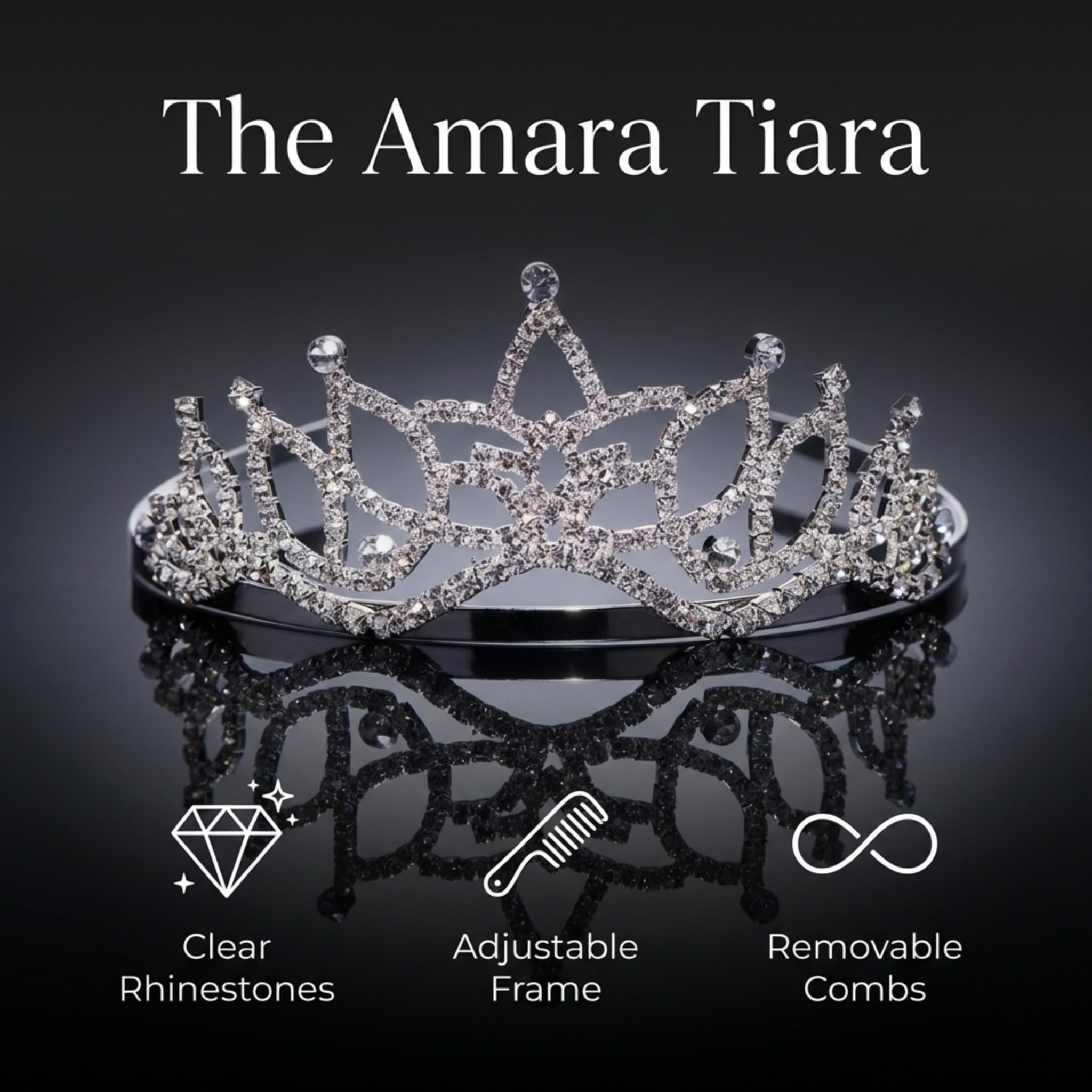 Anderson's Amara Rhinestone Tiara, Sparkling 2-Inch Silver Crown with Clear Faux Diamonds, Adjustable Band & Comfort Combs, Perfect for Proms, Homecomings, Weddings, Pageants & Special Events - Image 4
