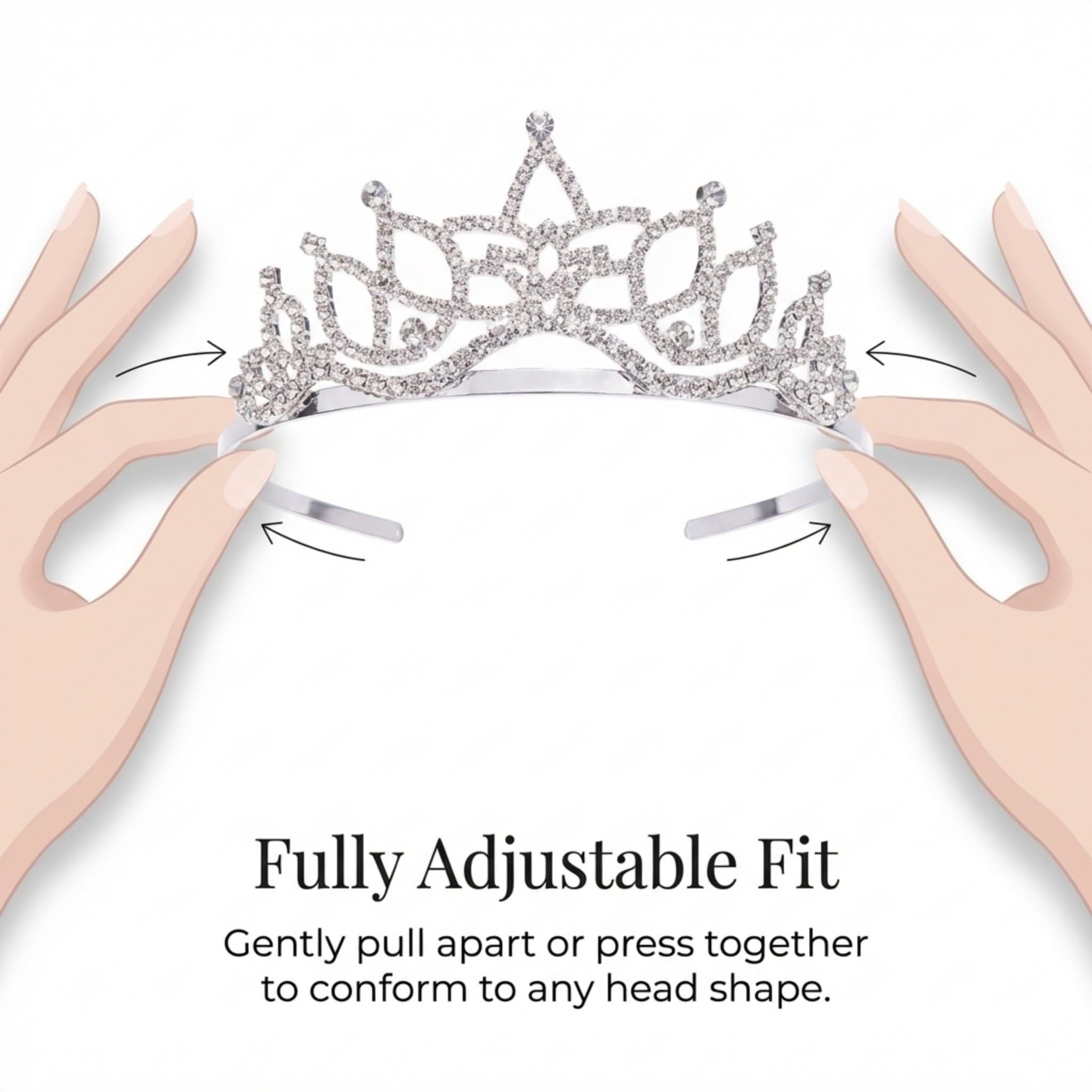 Anderson's Amara Rhinestone Tiara, Sparkling 2-Inch Silver Crown with Clear Faux Diamonds, Adjustable Band & Comfort Combs, Perfect for Proms, Homecomings, Weddings, Pageants & Special Events - Image 5