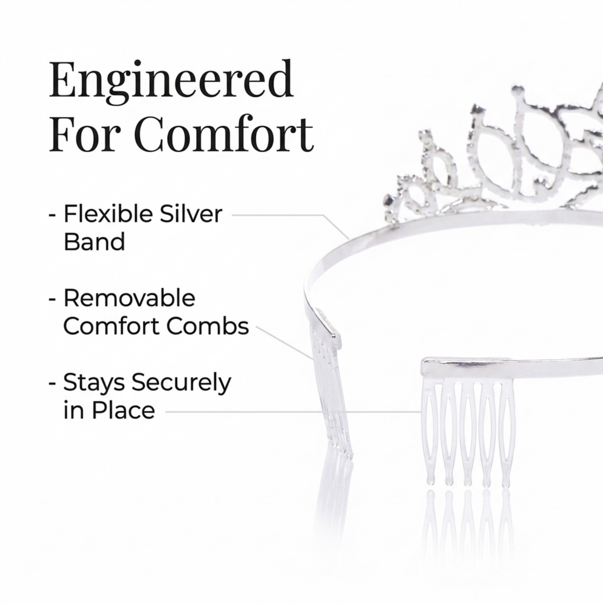 Anderson's Amara Rhinestone Tiara, Sparkling 2-Inch Silver Crown with Clear Faux Diamonds, Adjustable Band & Comfort Combs, Perfect for Proms, Homecomings, Weddings, Pageants & Special Events - Image 7