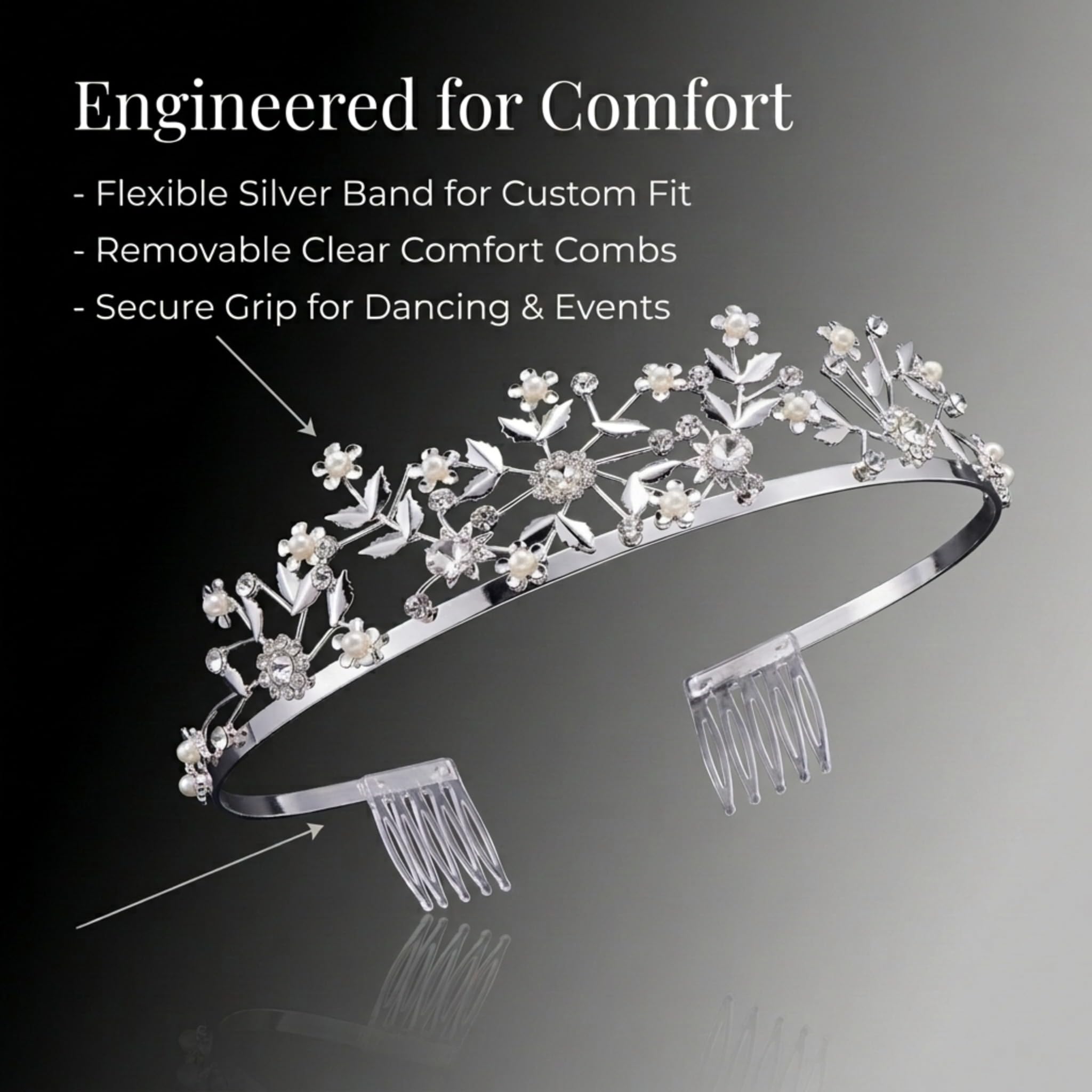 Anderson's Angelica Rhinestone Tiara, Sparkling 1.75-Inch Silver Crown with Clear Faux Diamonds, Adjustable Band & Comfort Combs, Perfect for Proms, Homecomings, Weddings, Pageants & Special Events - Image 7