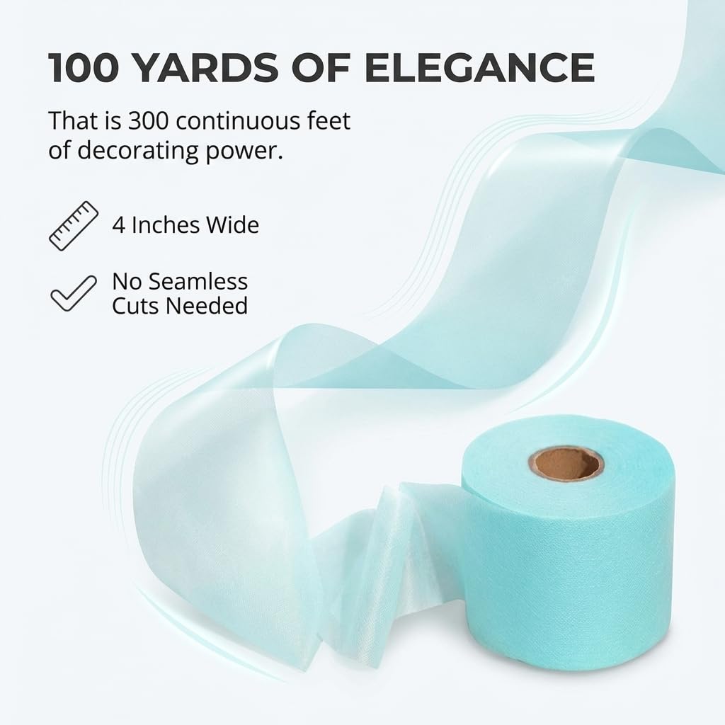 Anderson's Aqua Gossamer Fabric Roll, 4 Inches x 100 Yards, Sheer Fabric for Wedding Decorations, Baby Shower, Gender Reveal, Prom, Homecoming, Event Photo Backdrops, Drapes - Image 3