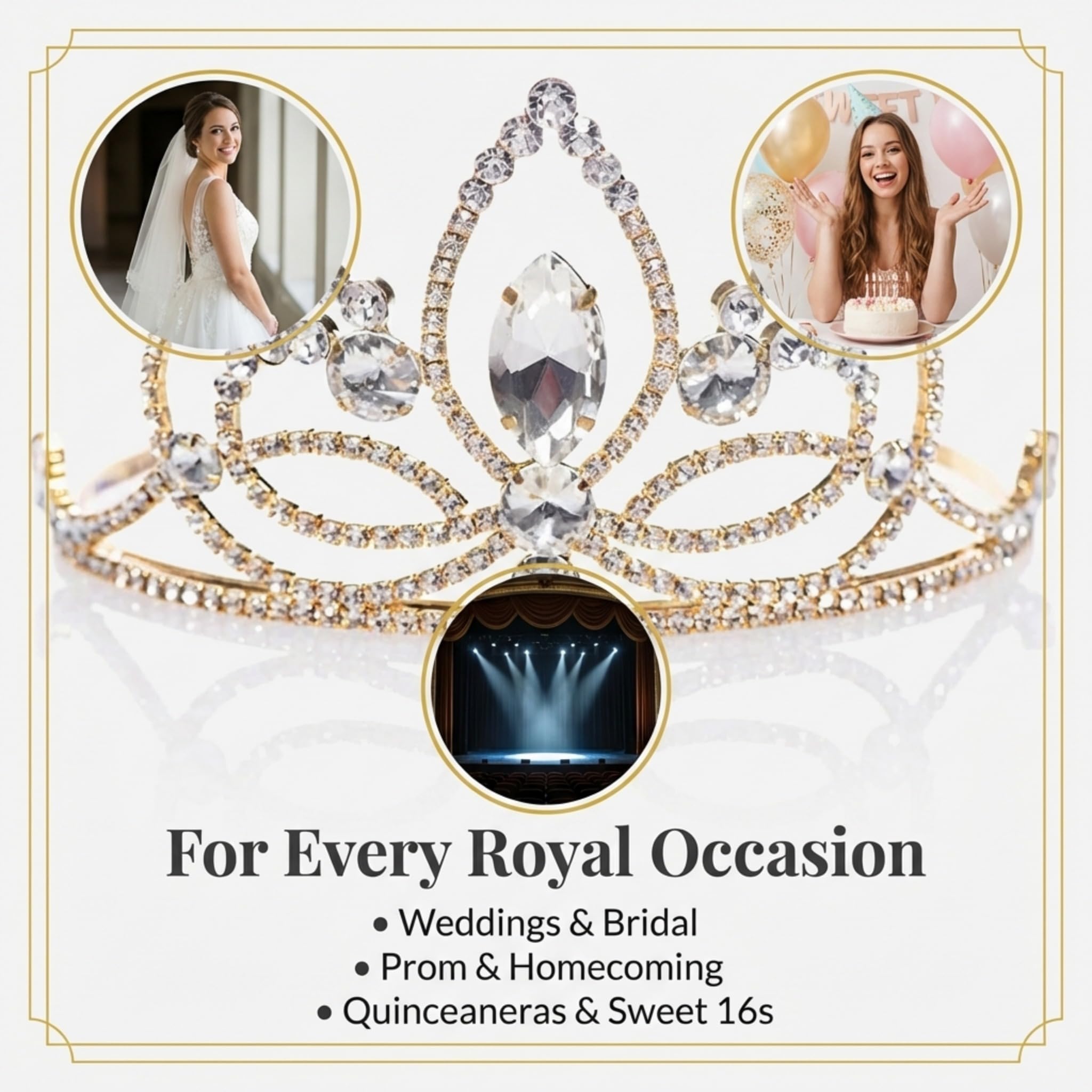 Anderson’s Ariana Rhinestone Tiara, 3 ¼ Inch Gold Metal Crown with Clear Faux Diamonds for Prom, Homecoming Queen, Wedding Bridal Party, Sweet 16, Quinceañera, Birthday, Pageant, Theater Costume Accessory - Image 3
