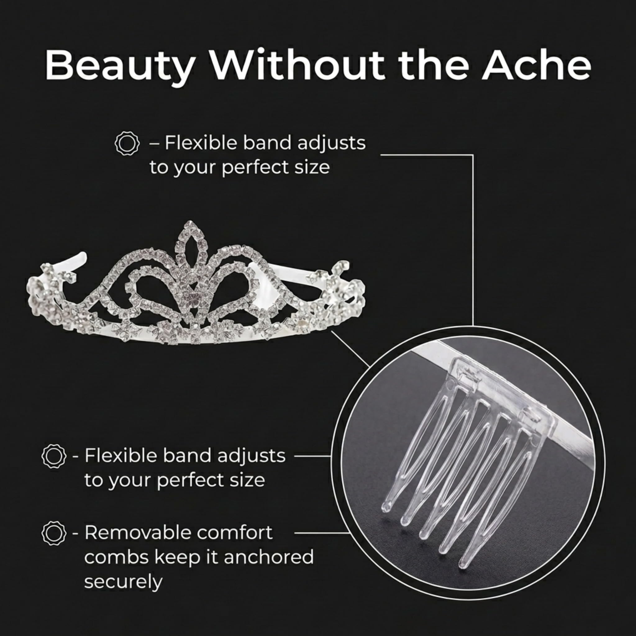 Anderson's Arilda Rhinestone Tiara, Sparkling 1.625-Inch Silver Crown with Clear Faux Diamonds, Adjustable Band & Comfort Combs, Perfect for Proms, Homecomings, Weddings, Pageants & Special Events - Image 7