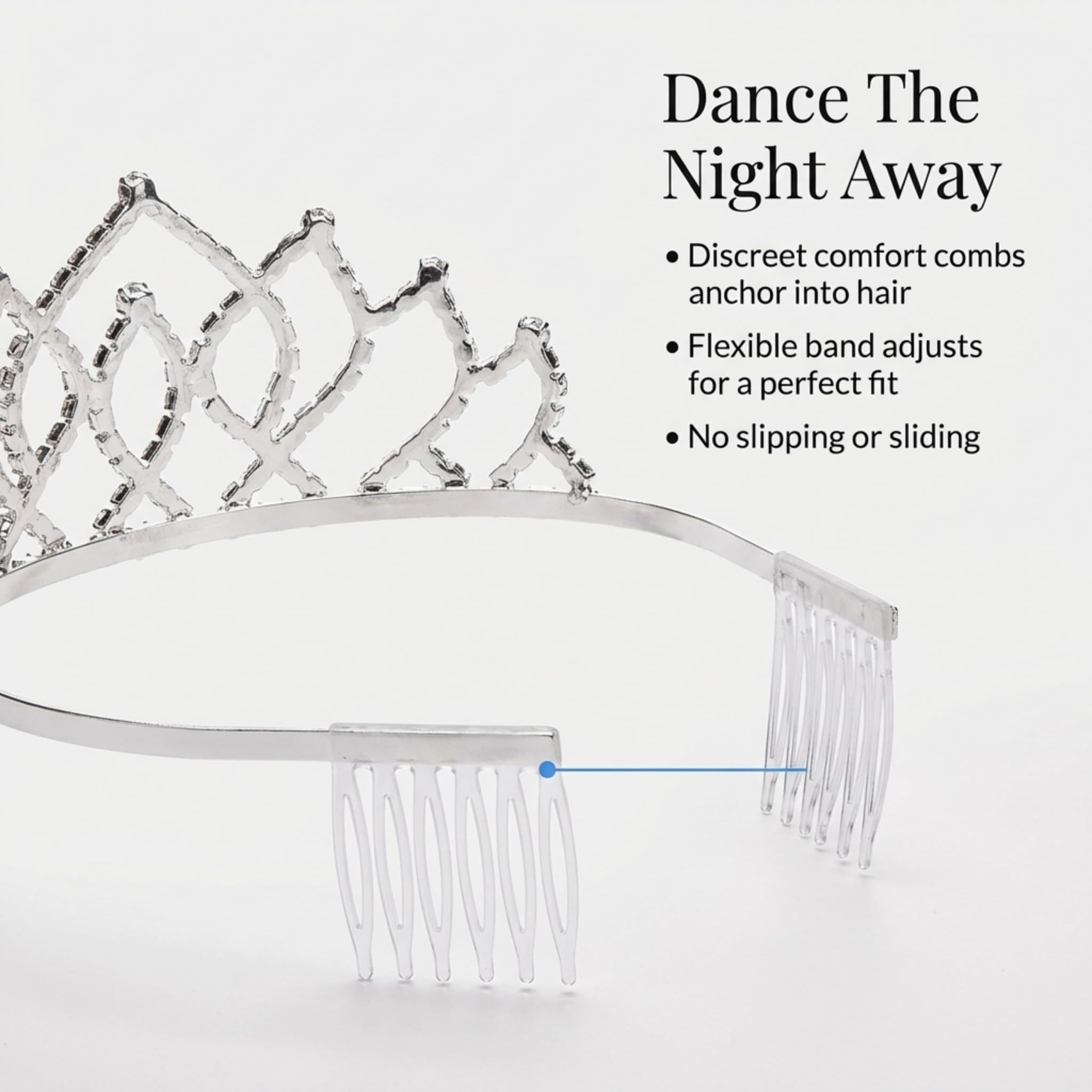 Anderson's Armande Rhinestone Tiara, Sparkling 225-Inch Silver Crown with Interlocking Clear Faux Diamonds, Adjustable Band & Comfort Combs, Perfect for Proms, Homecomings, Weddings, Pageants & Special Events - Image 6