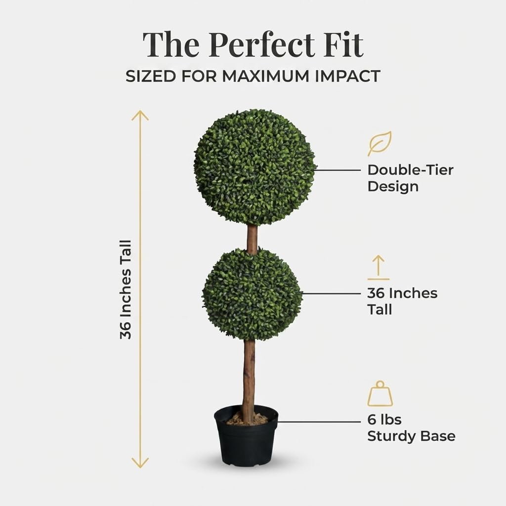 Anderson's Artificial Boxwood Double Topiary Tree 36 Inches Tall - Image 2