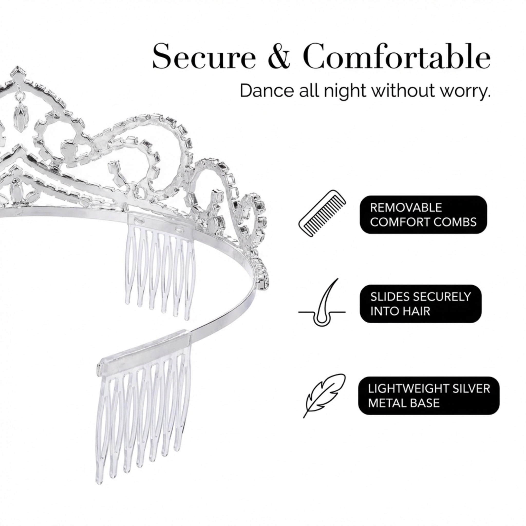 Anderson's Astrid Rhinestone Tiara, 2" High Silver Metal Crown with Sparkling Clear Rhinestones, Adjustable Fit & Removable Comfort Combs, Perfect for Prom, Homecoming, Weddings, Pageants, Quinceañeras, and Special Occasions - Image 6