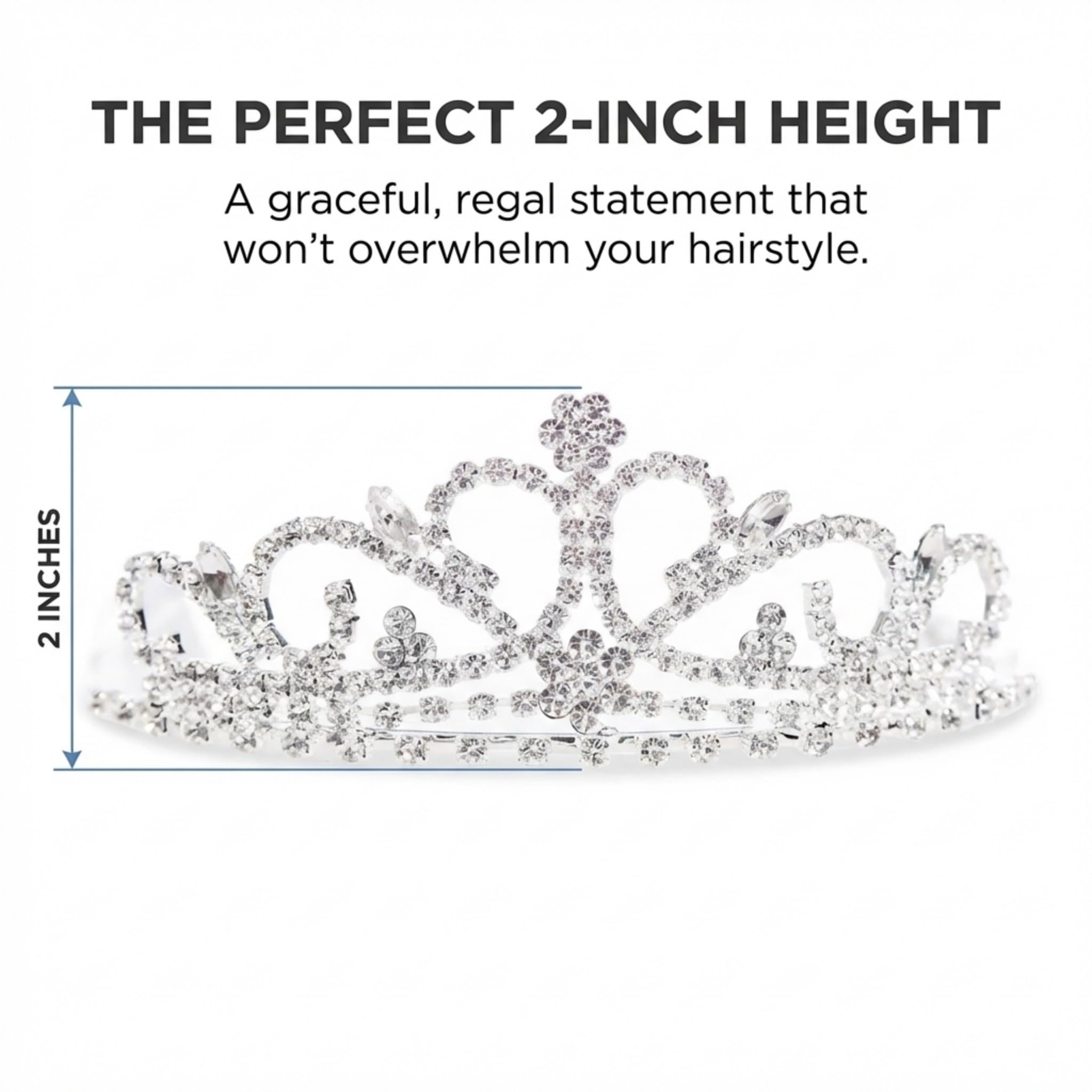 Anderson's Bianca Rhinestone Tiara, 2" High Silver Metal Crown with Sparkling Clear Rhinestones, Adjustable Fit & Removable Comfort Combs, Perfect for Prom, Homecoming, Weddings, Pageants, Quinceañeras, and Special Occasions - Image 5