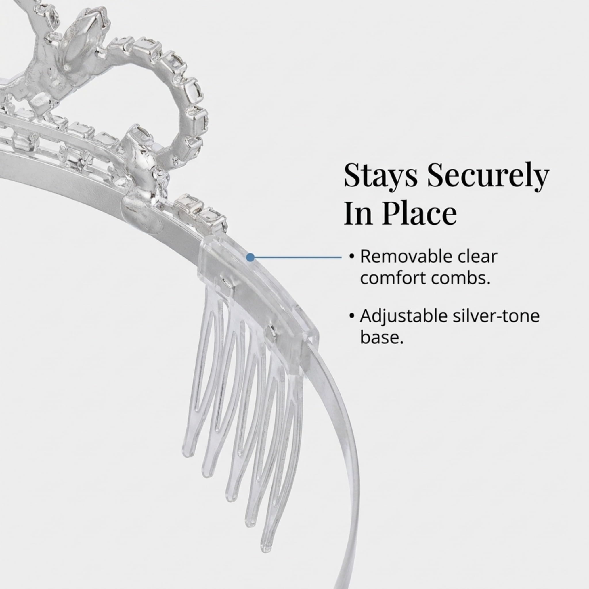 Anderson's Bianca Rhinestone Tiara, 2" High Silver Metal Crown with Sparkling Clear Rhinestones, Adjustable Fit & Removable Comfort Combs, Perfect for Prom, Homecoming, Weddings, Pageants, Quinceañeras, and Special Occasions - Image 7