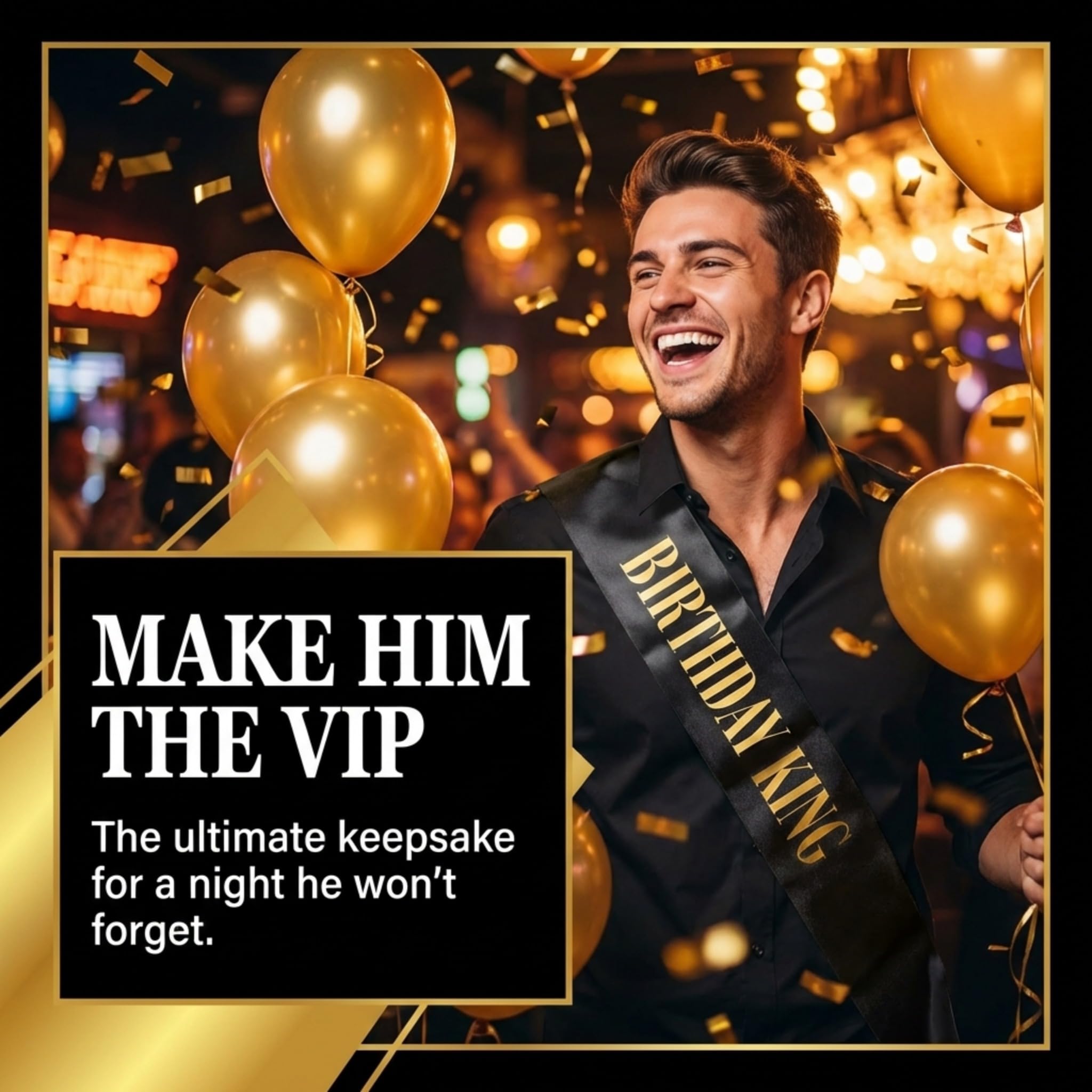 Anderson’s Birthday King Sash, Black Satin with Metallic Gold Foil Lettering, 3" x 72", Regal Birthday Accessory for Men, Milestone Party Supplies, Keepsake for 18th 21st 30th 40th 50th Celebrations - Image 3