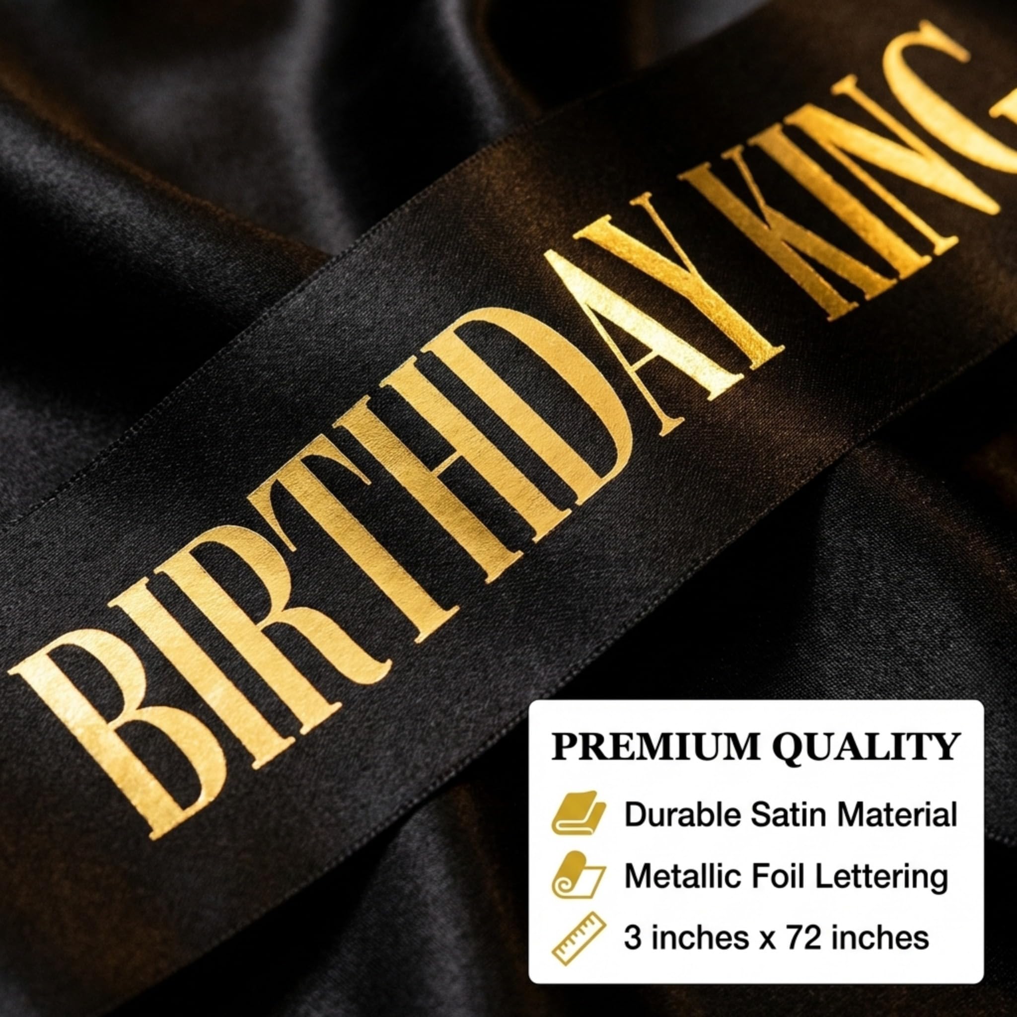 Anderson’s Birthday King Sash, Black Satin with Metallic Gold Foil Lettering, 3" x 72", Regal Birthday Accessory for Men, Milestone Party Supplies, Keepsake for 18th 21st 30th 40th 50th Celebrations - Image 5